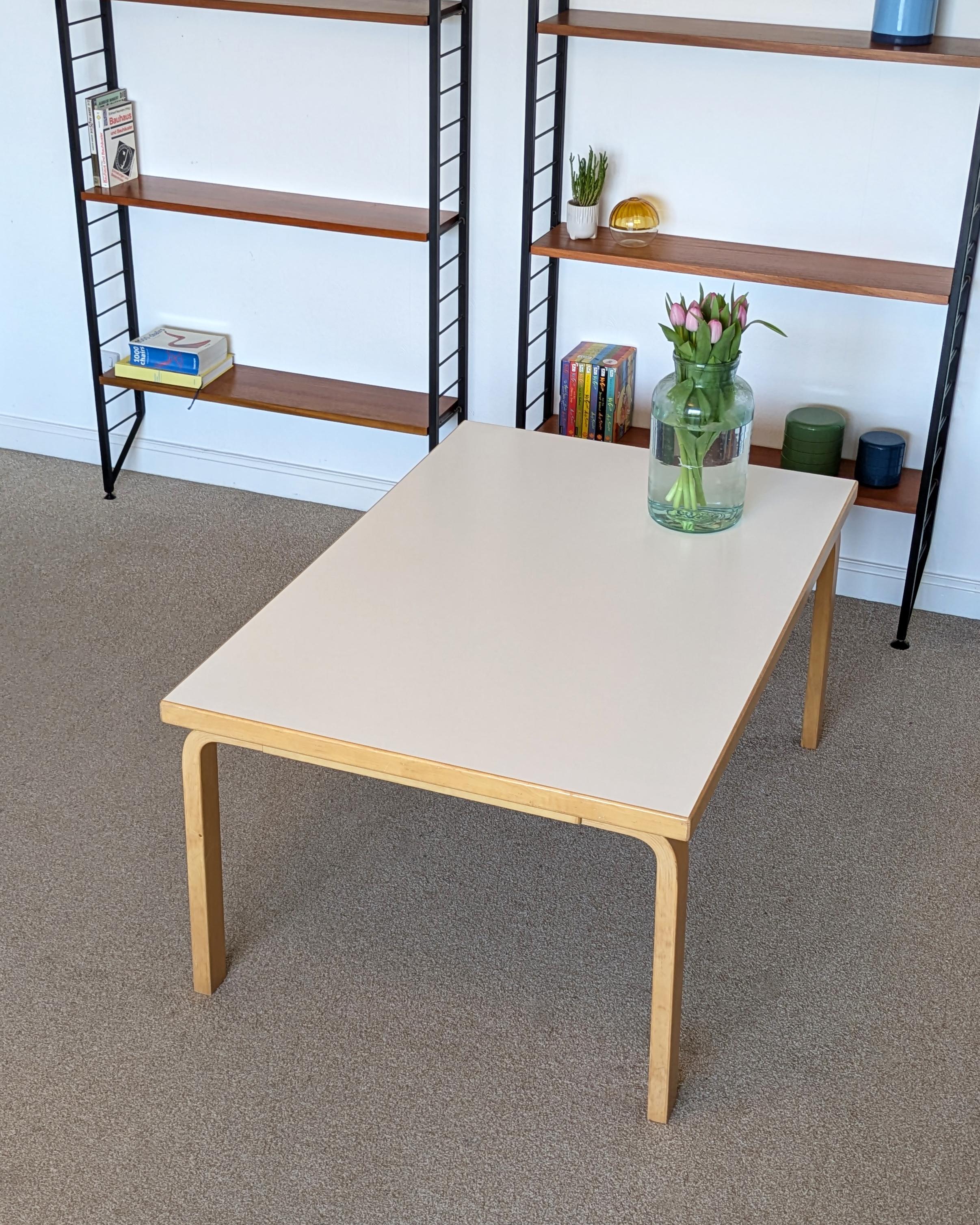Finnish Alvar Aalto large coffee low table, Artek c 1970s, birch with white laminate top For Sale