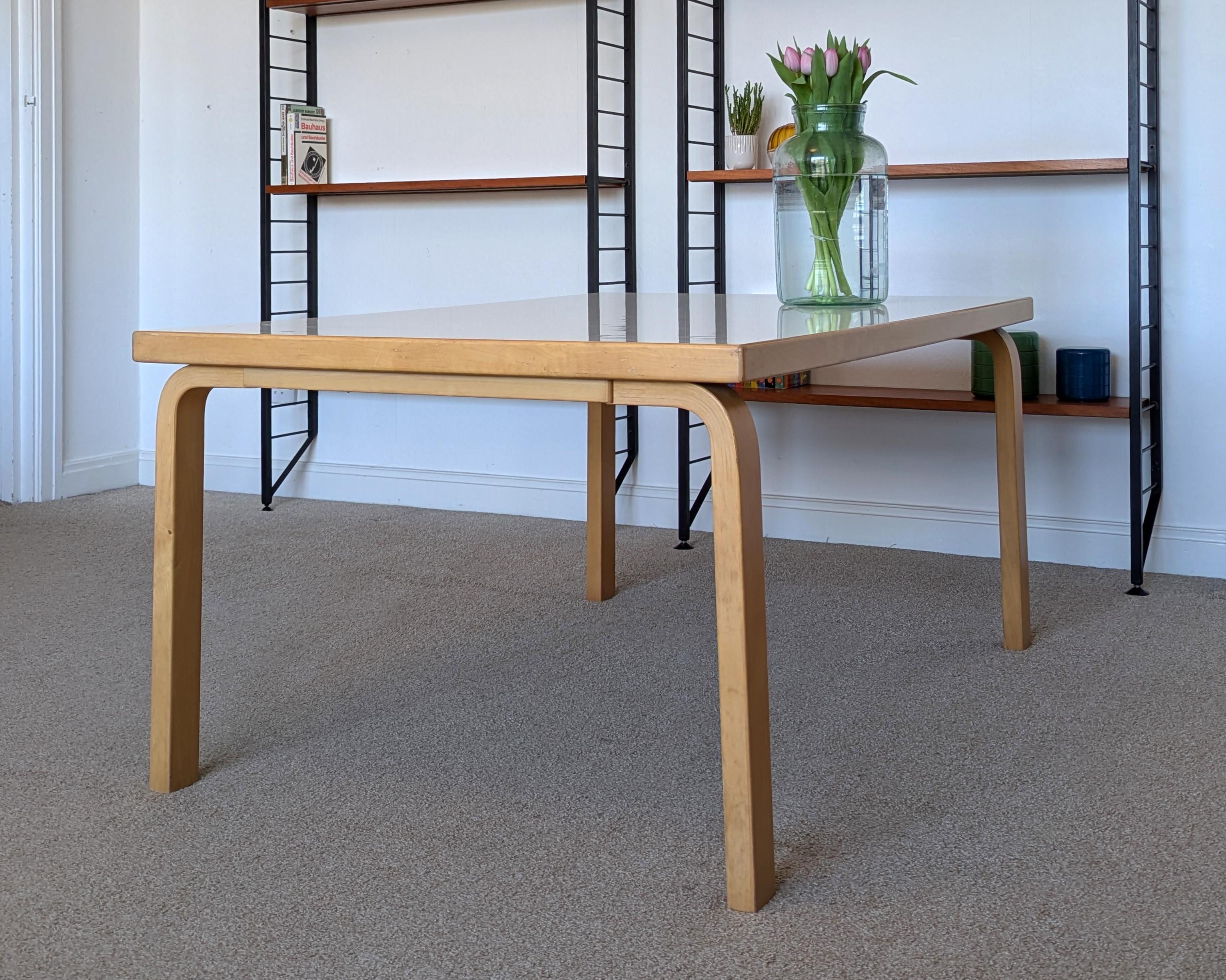Laminated Alvar Aalto large coffee low table, Artek c 1970s, birch with white laminate top For Sale