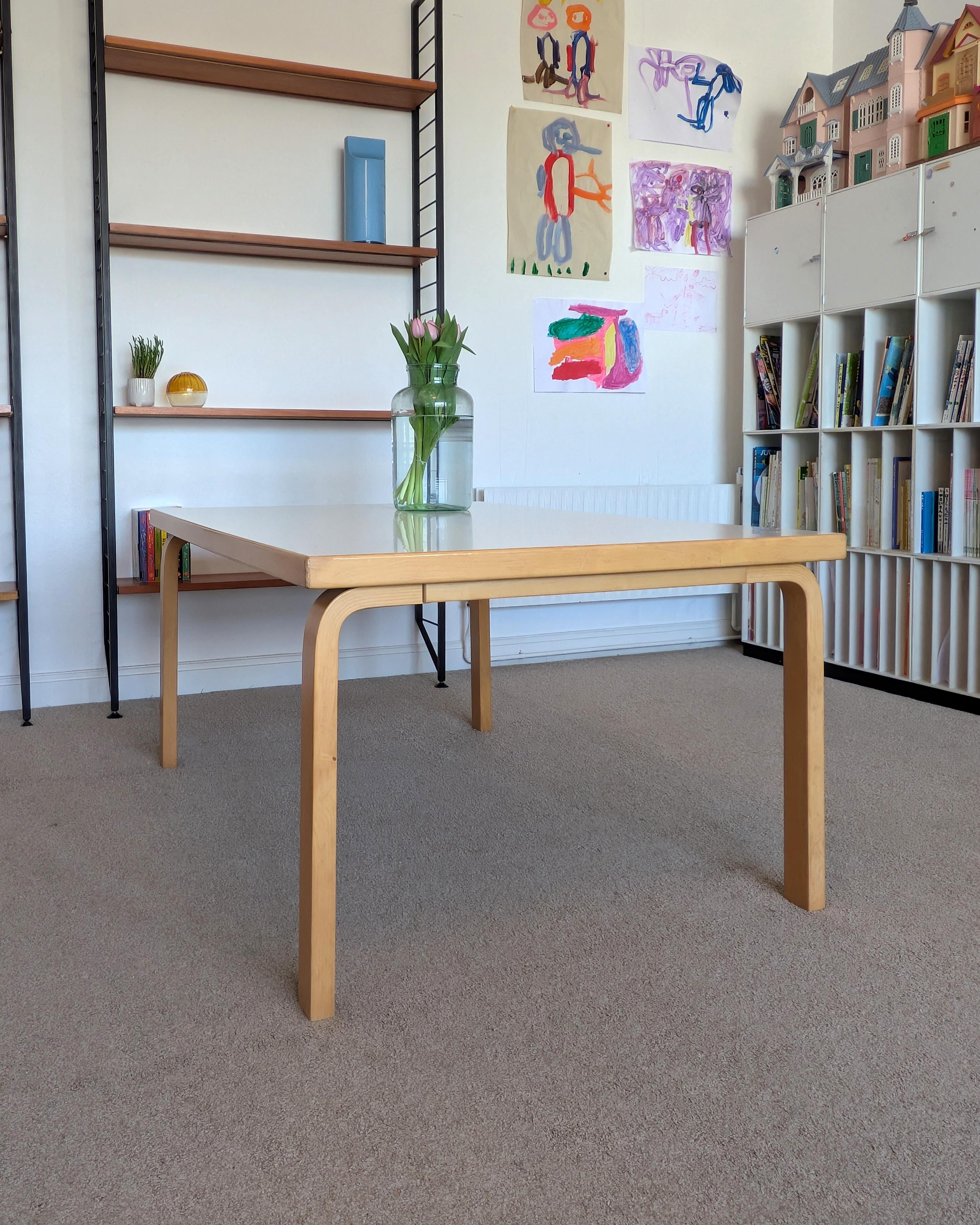 Laminate Alvar Aalto large coffee low table, Artek c 1970s, birch with white laminate top For Sale
