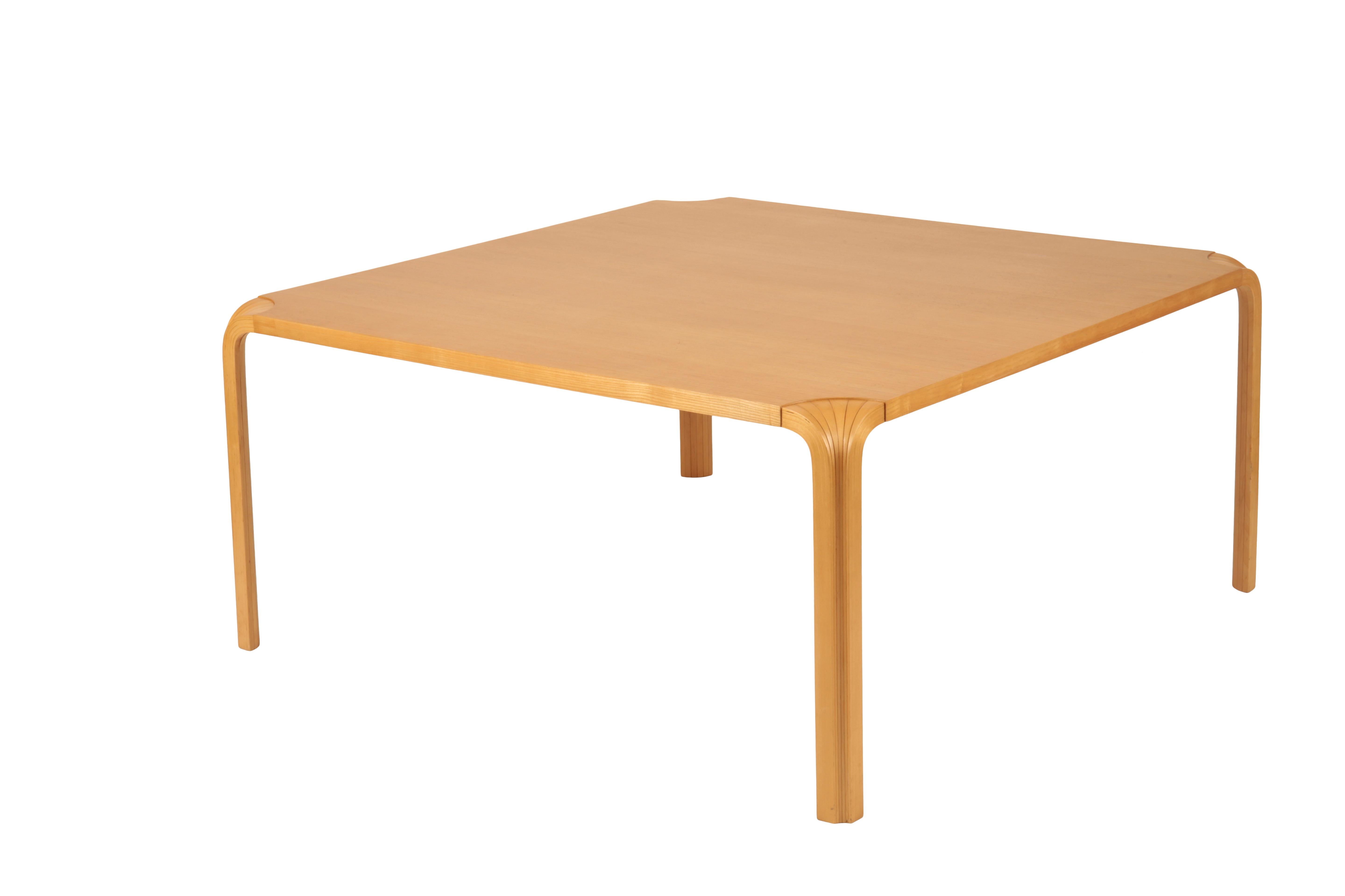 Hugo Alvar Henrik Aalto (1898-1976)
Impressive large occasional table with fan leg design, Produced for Artek  introduced in 1954 ash top with birch legs.
Measures: 120 cm sq x 57 cm high
circa 1960
Finnish.