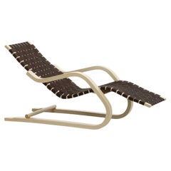 Alvar Aalto Lounge Chair '43' 1937 in Birch and Black / Brown Linen Webbing