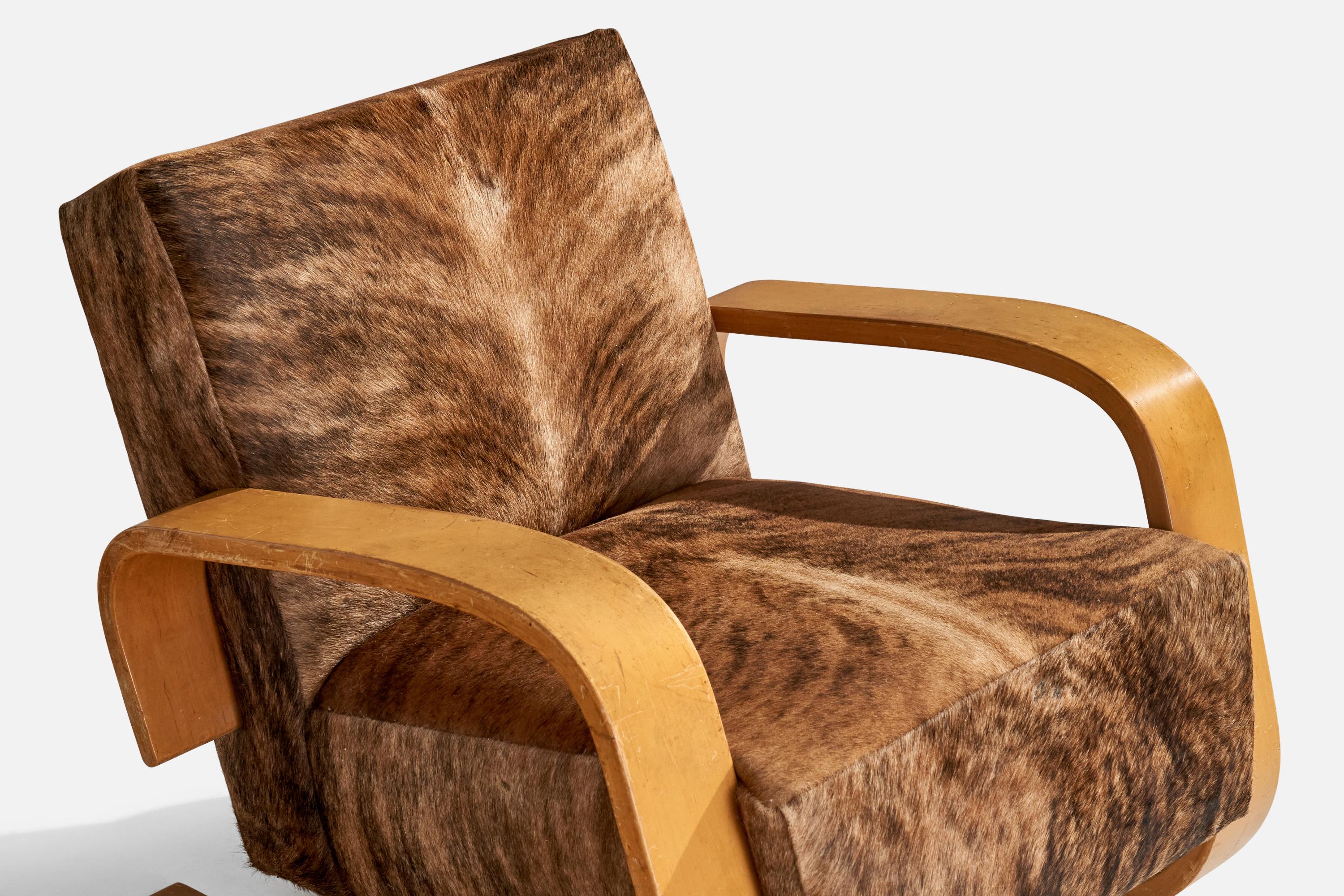 Alvar Aalto, Loungesessel, Birke, Rindsleder, Finnland, 1940 im Angebot 4