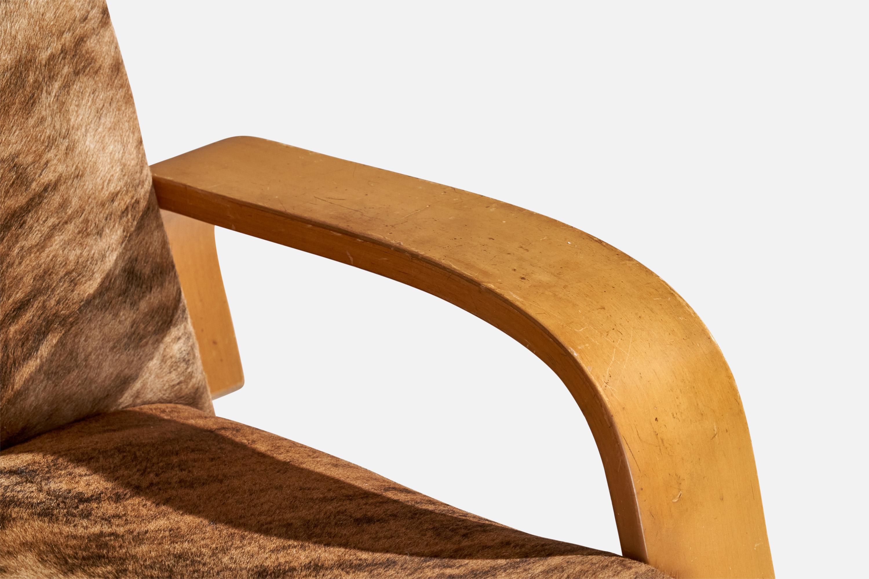 Alvar Aalto, Loungesessel, Birke, Rindsleder, Finnland, 1940 im Angebot 5