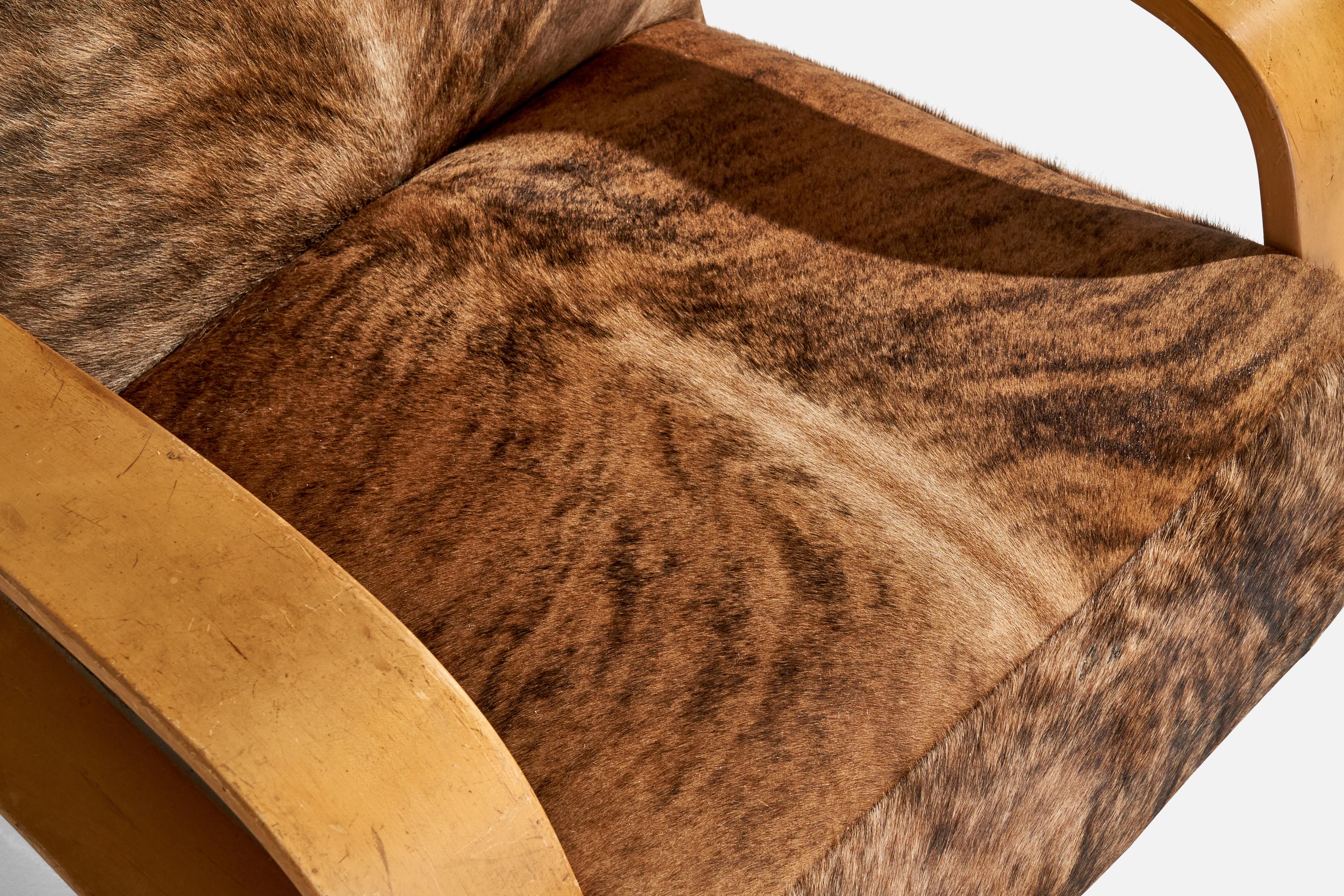 Alvar Aalto, Loungesessel, Birke, Rindsleder, Finnland, 1940 im Angebot 6