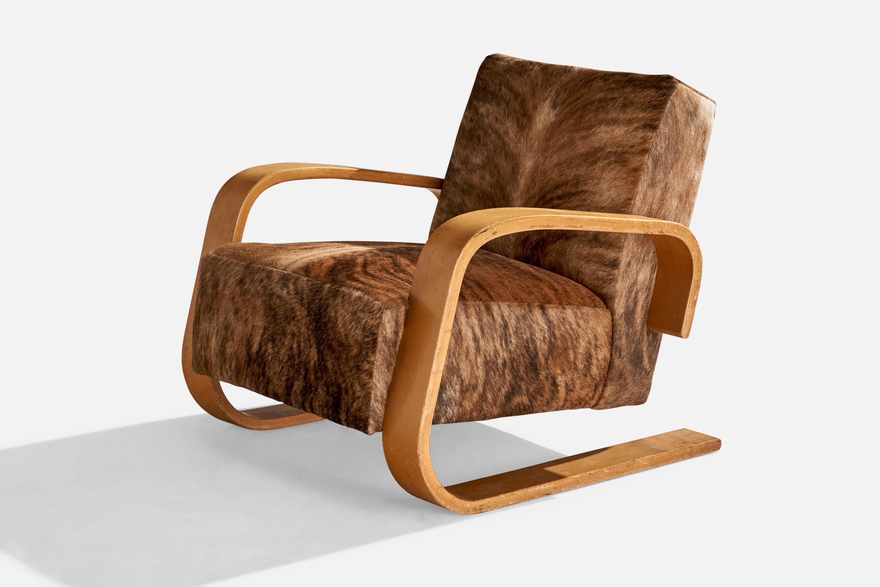 Alvar Aalto, Loungesessel, Birke, Rindsleder, Finnland, 1940 (Skandinavische Moderne) im Angebot