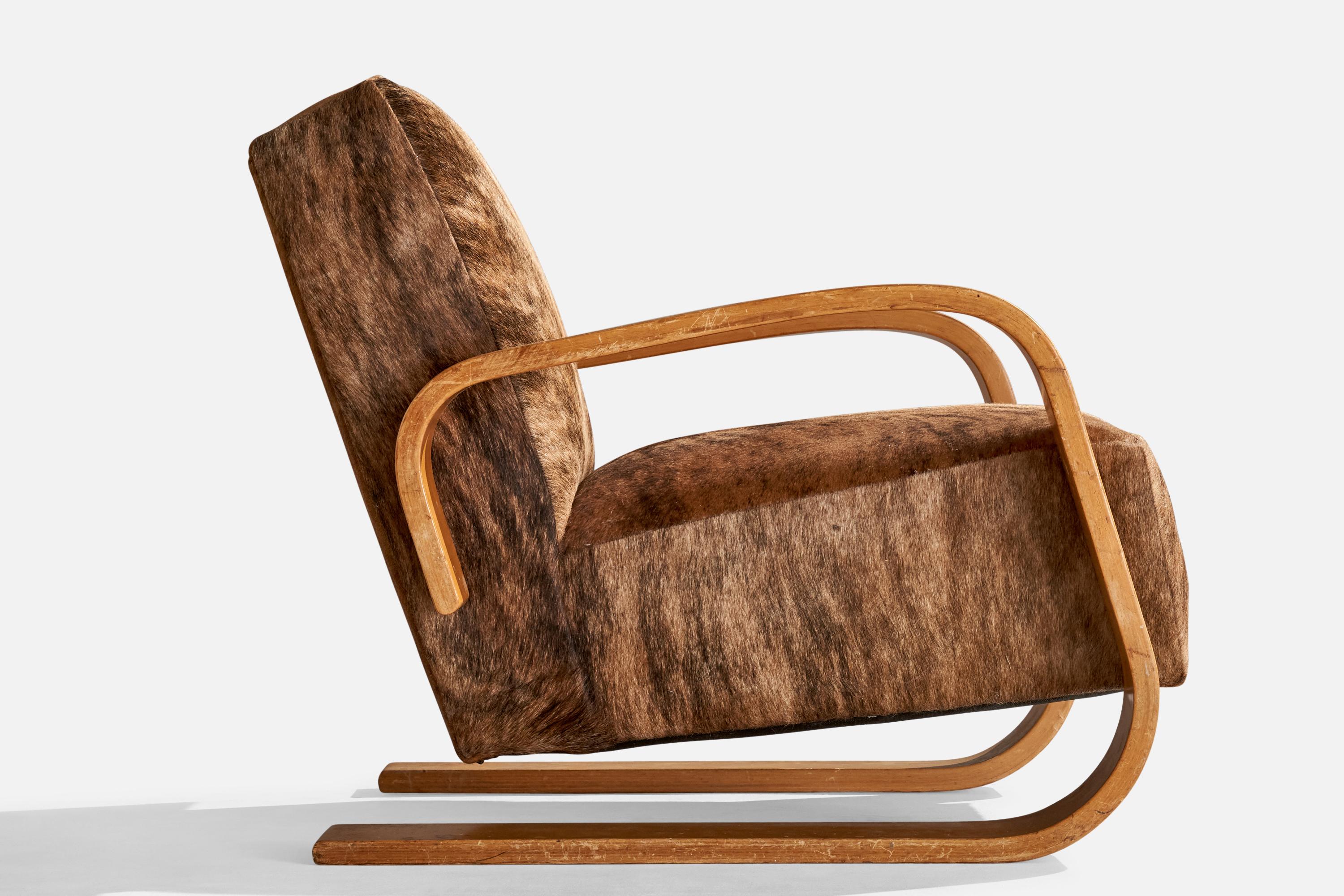 Alvar Aalto, Loungesessel, Birke, Rindsleder, Finnland, 1940 (Mitte des 20. Jahrhunderts) im Angebot