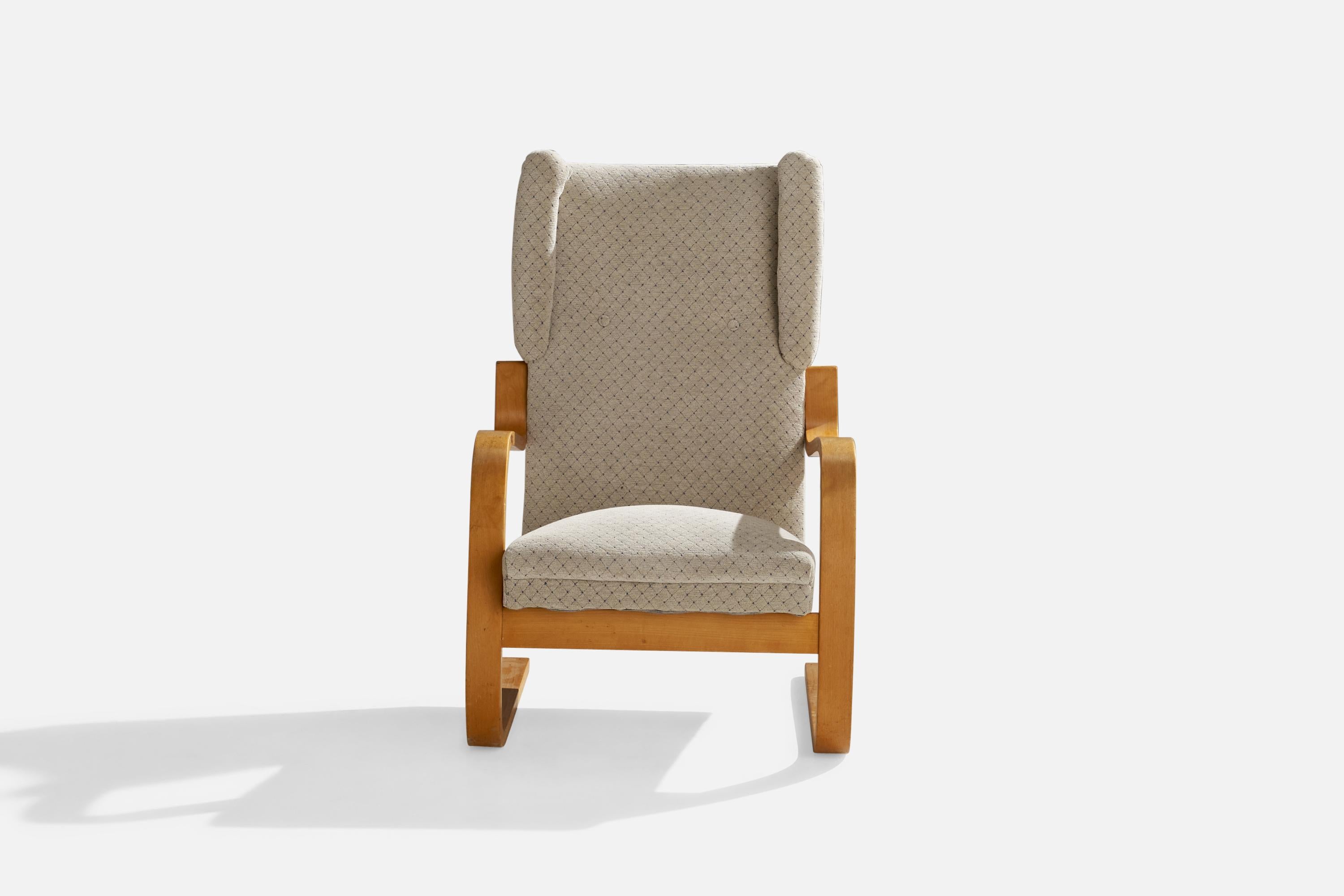 Finnish Alvar Aalto, Lounge Chair, Birch, Fabric, Finland, 1970s For Sale