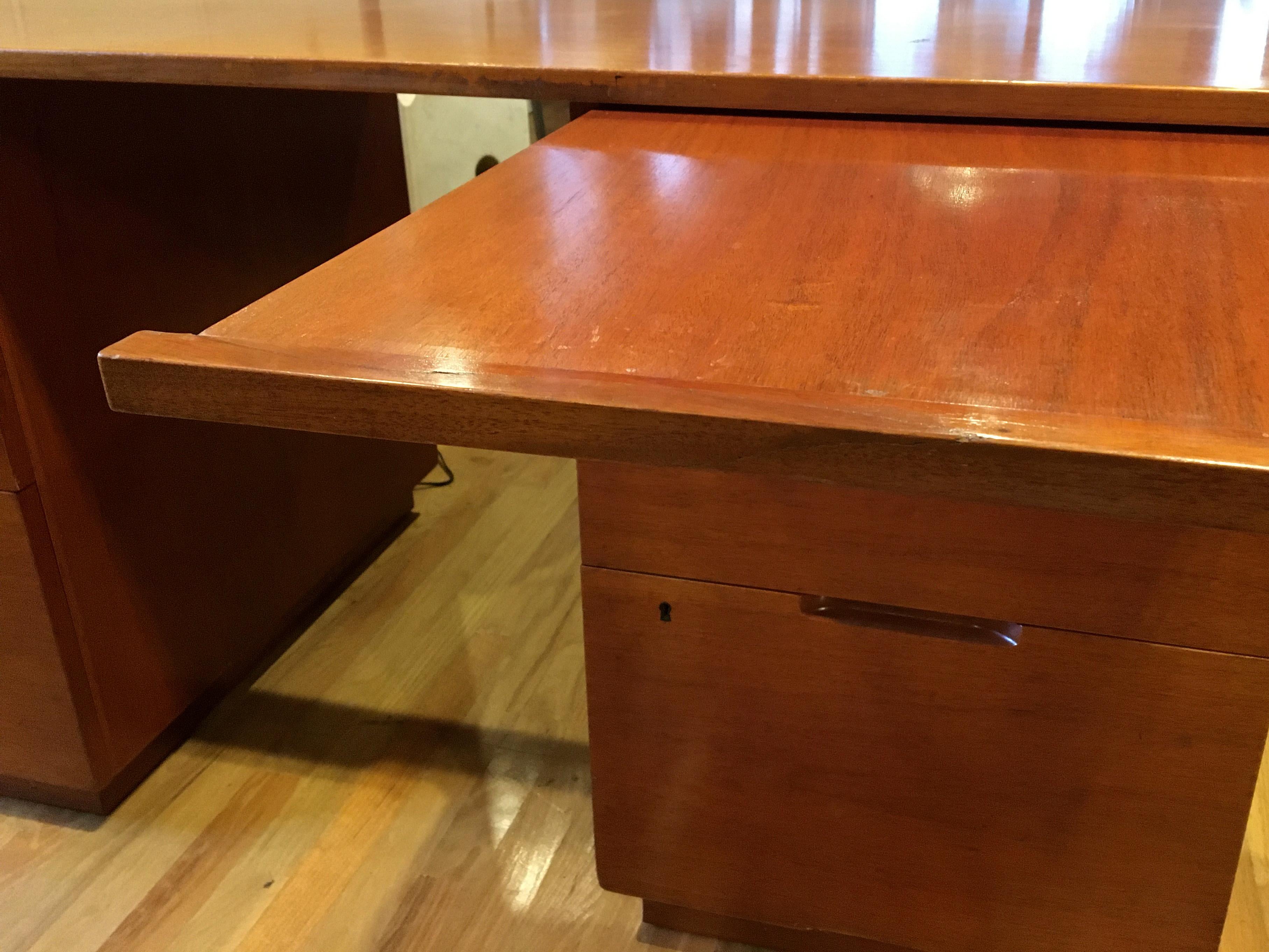 Mid-20th Century Alvar Aalto Mahogany Desk for Artek with Drawers and Pull Out Work Surfaces For Sale