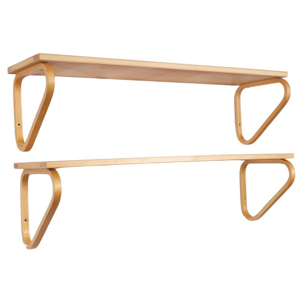 Alvar Aalto Model 112b Mid Century Finnish Birch Wall Mount Shelf - Pair