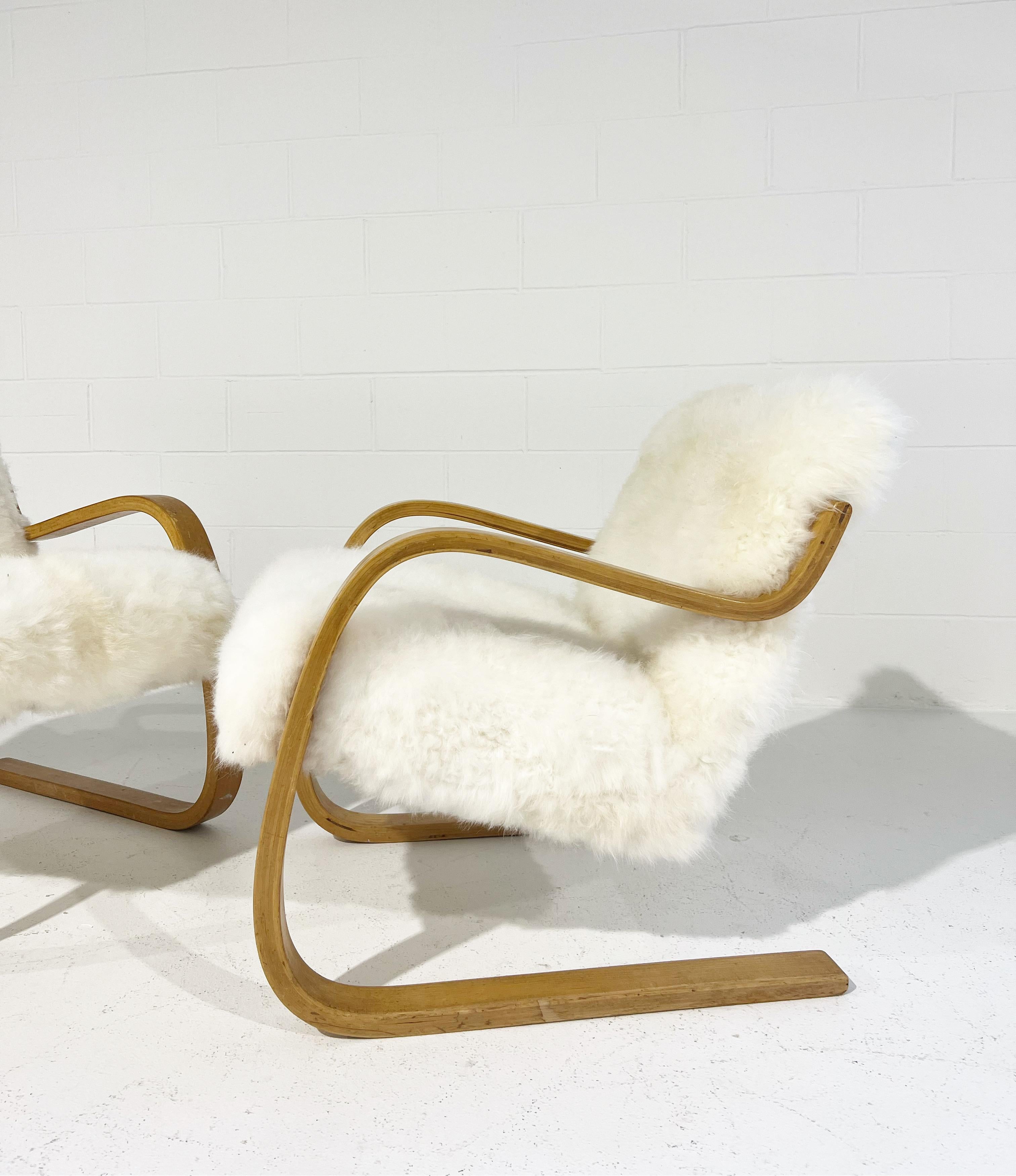 Finnish Alvar Aalto Model 34/402 Chairs in Cashmere Shearling