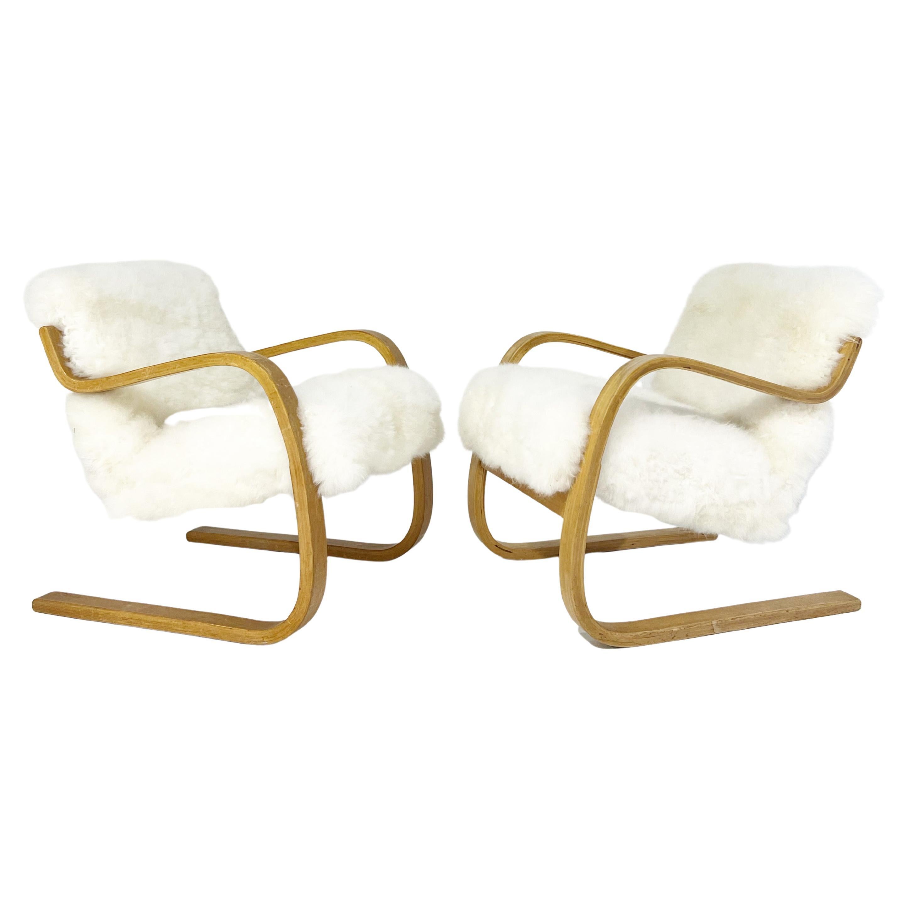 Alvar Aalto Model 34/402 Chairs in Cashmere Shearling