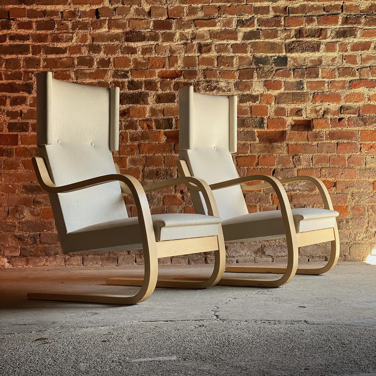 Contemporary Alvar Aalto Model 401 Armchairs Matching Pair Artek Midcentury Design, Finland