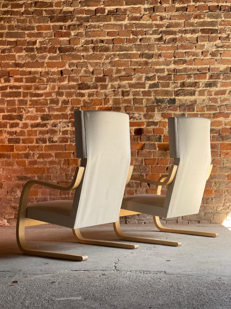 Birch Alvar Aalto Model 401 Armchairs Matching Pair Artek Midcentury Design, Finland