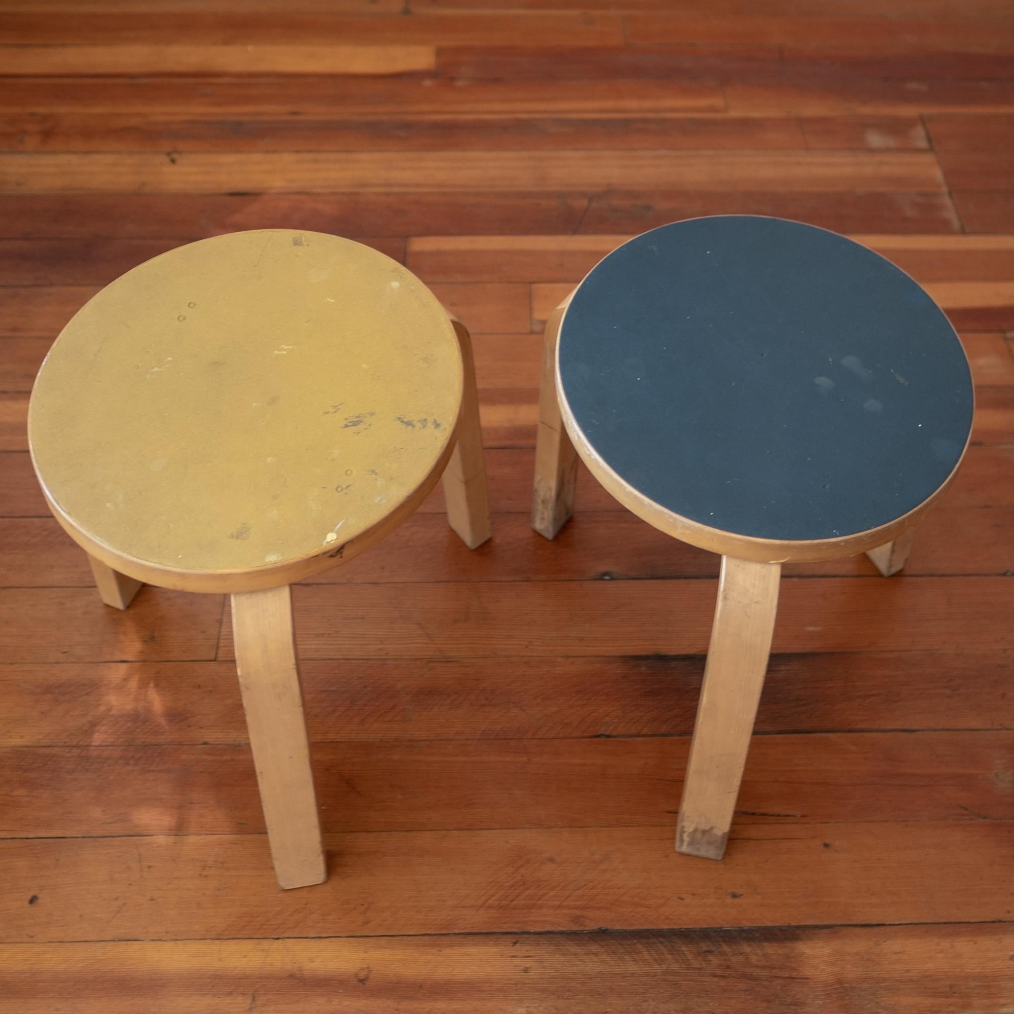 Alvar Aalto Model 60 Linoleum Top Stools In Fair Condition In San Diego, CA