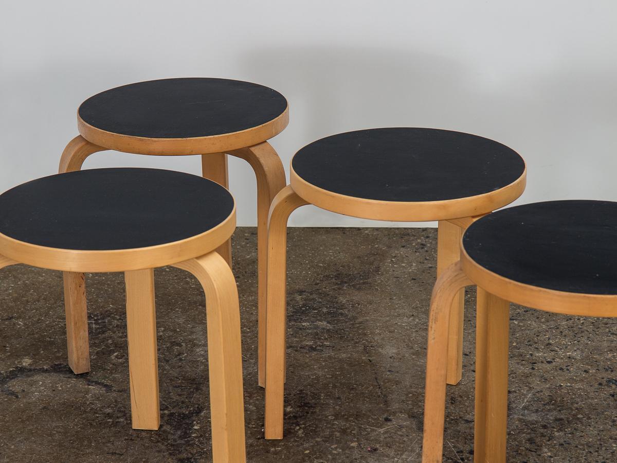 Lacquered Alvar Aalto Model 60 Stools with Black Top
