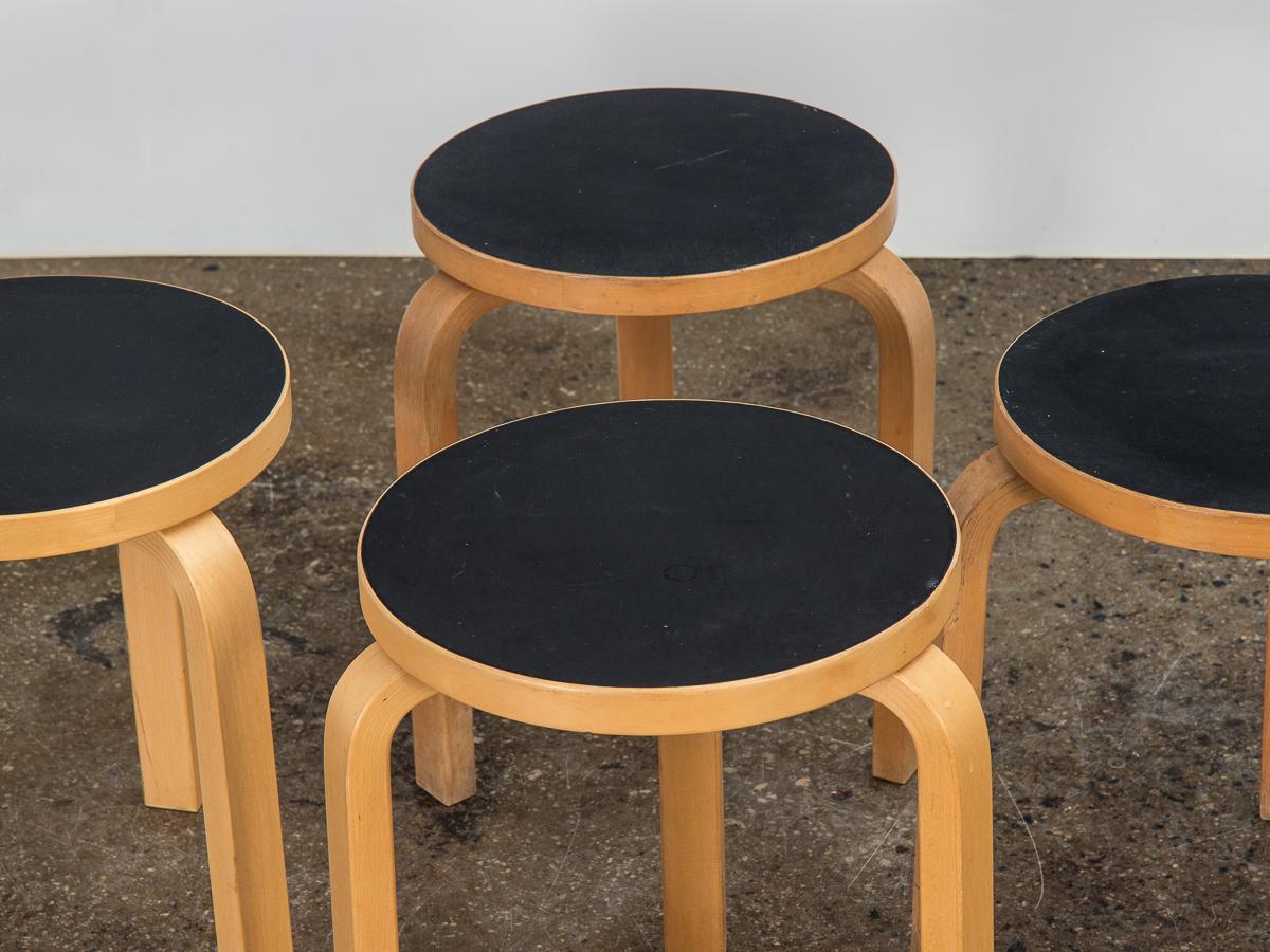 Alvar Aalto Model 60 Stools with Black Top In Good Condition In Brooklyn, NY