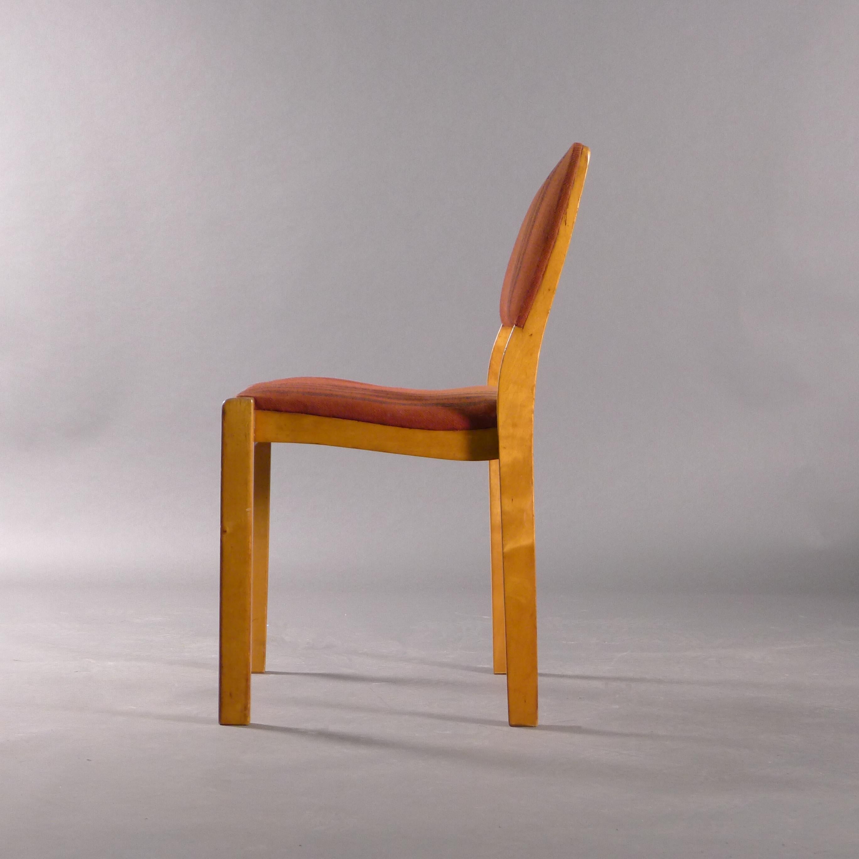 Scandinavian Modern Alvar Aalto model 611 stacking chair by Finmar, fabric attributed to Aino Aalto For Sale