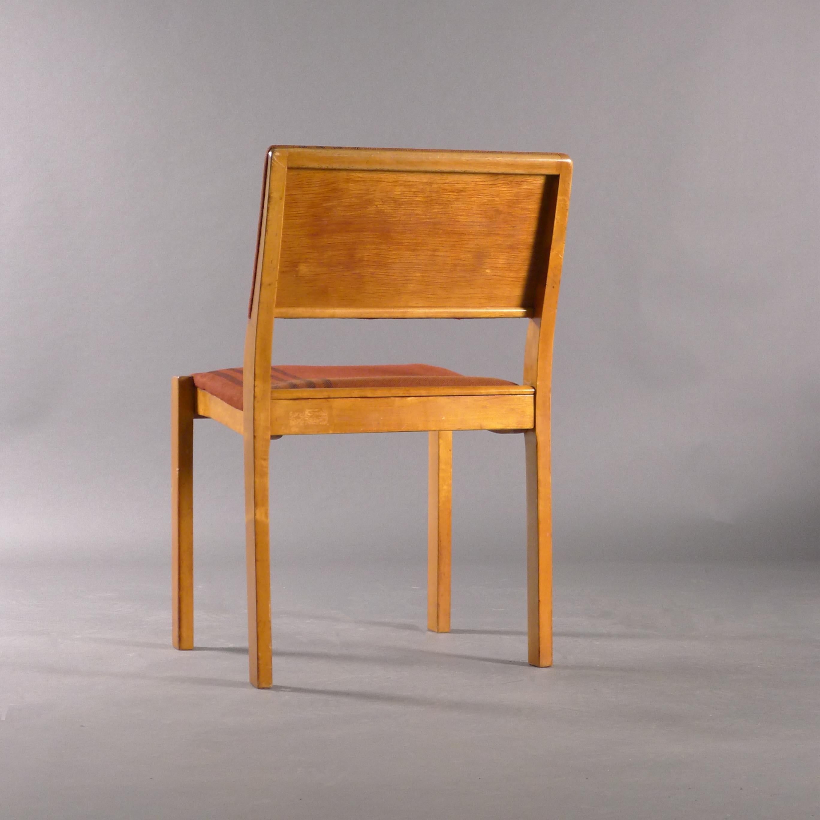 Finnish Alvar Aalto model 611 stacking chair by Finmar, fabric attributed to Aino Aalto For Sale