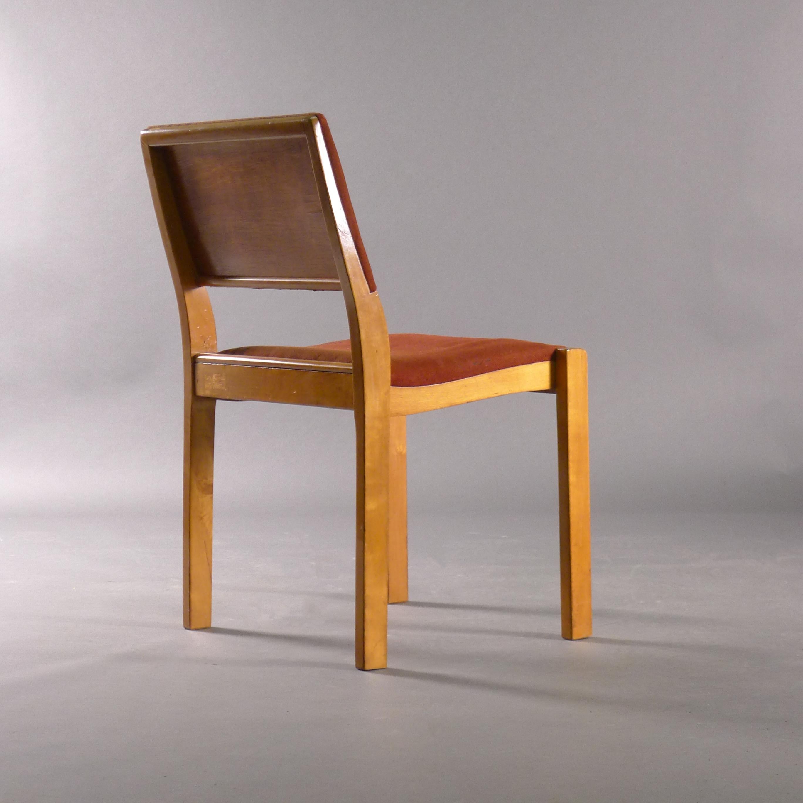 Finnish Alvar Aalto model 611 stacking chair by Finmar, fabric attributed to Aino Aalto For Sale