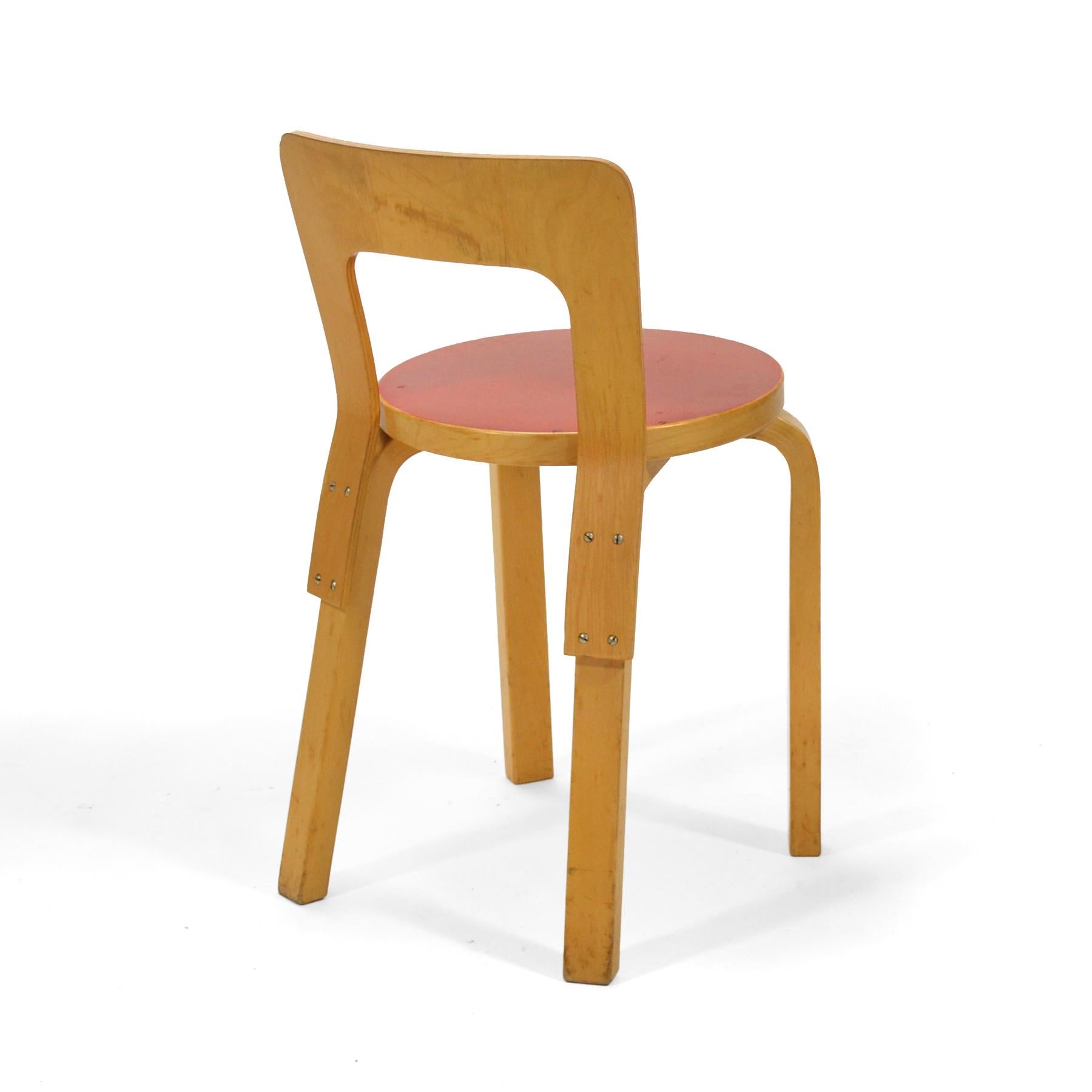 Scandinavian Modern Alvar Aalto Model 65 Chair with Red Seat by Artek