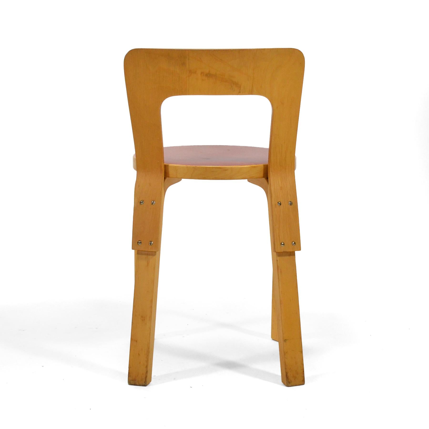 Finnish Alvar Aalto Model 65 Chair with Red Seat by Artek