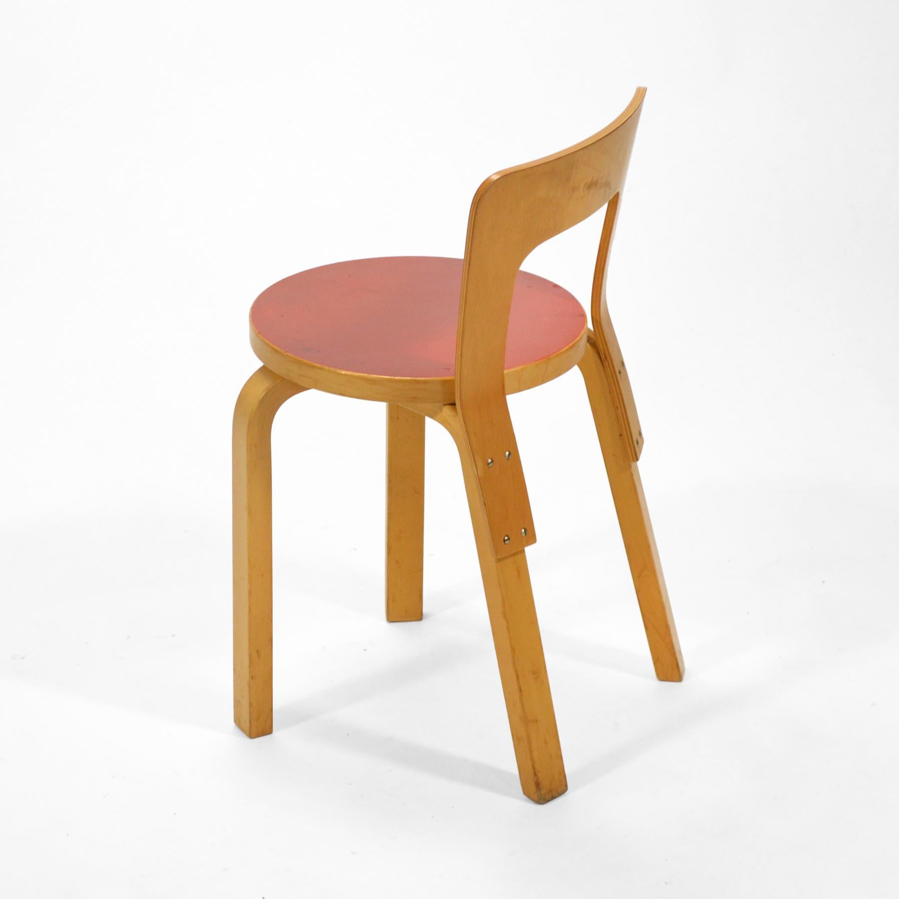 Alvar Aalto Model 65 Chair with Red Seat by Artek In Good Condition In Highland, IN