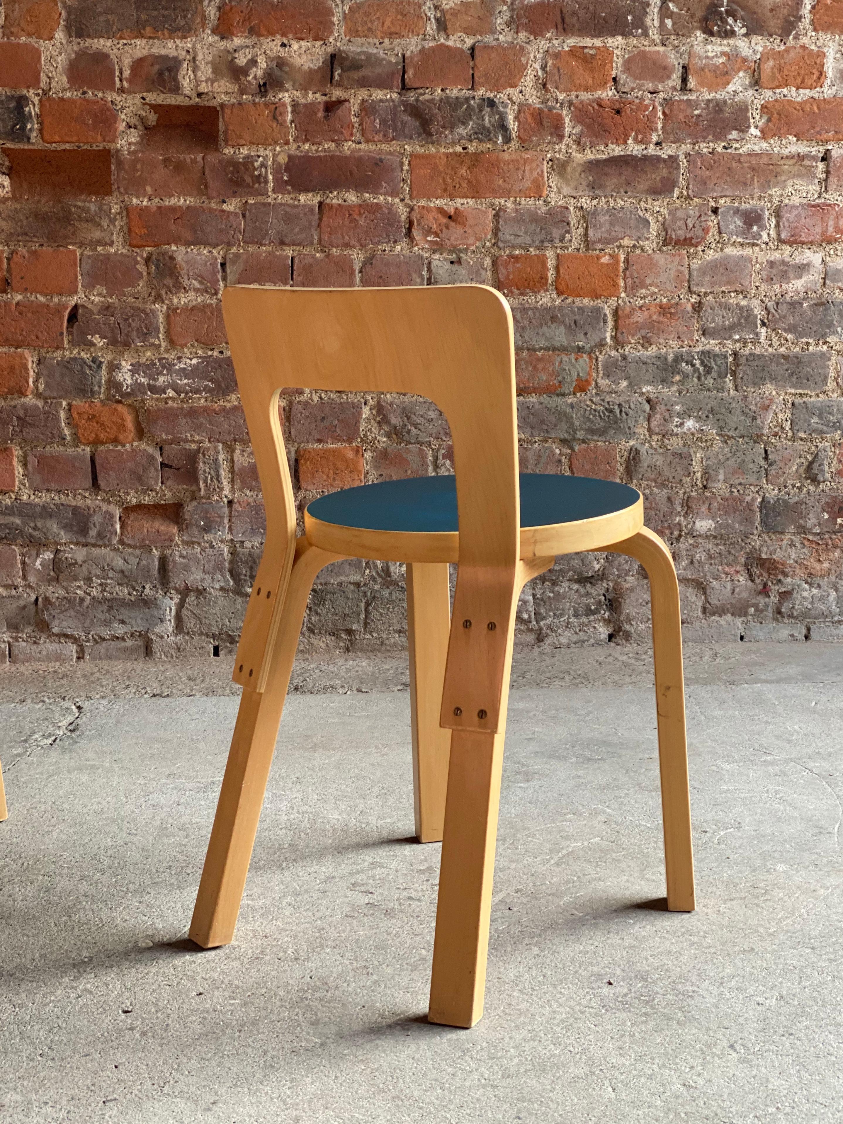 Mid-Century Modern Alvar Aalto Model 65 Dining Chairs by Artek Finland, circa 1950s