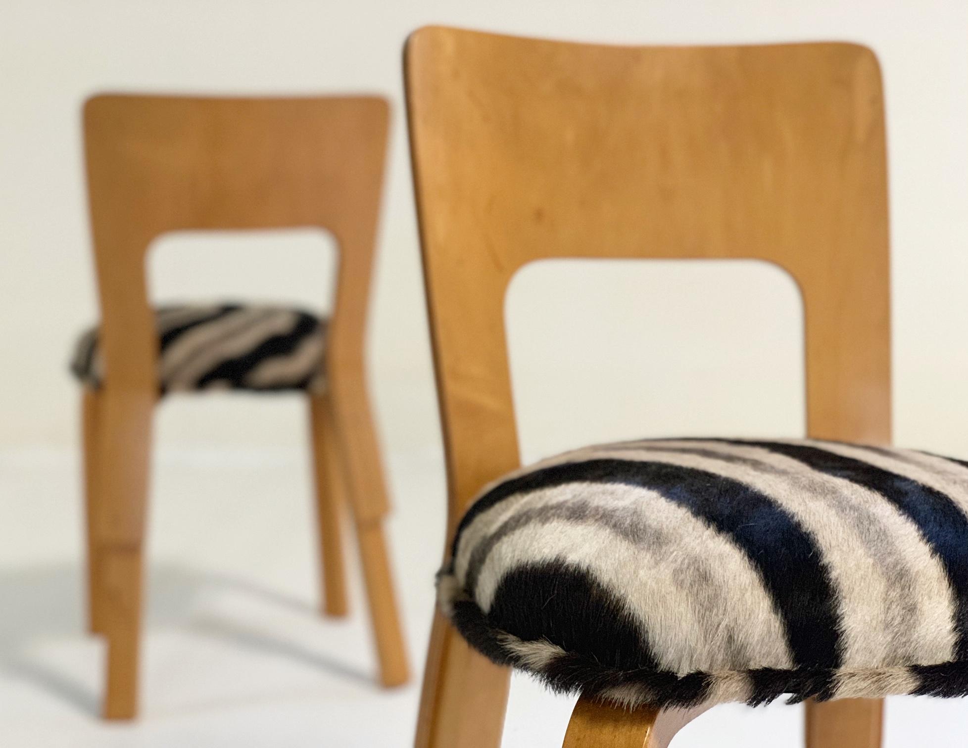 Swedish Alvar Aalto Model 66 Chairs in Zebra Hide, Pair
