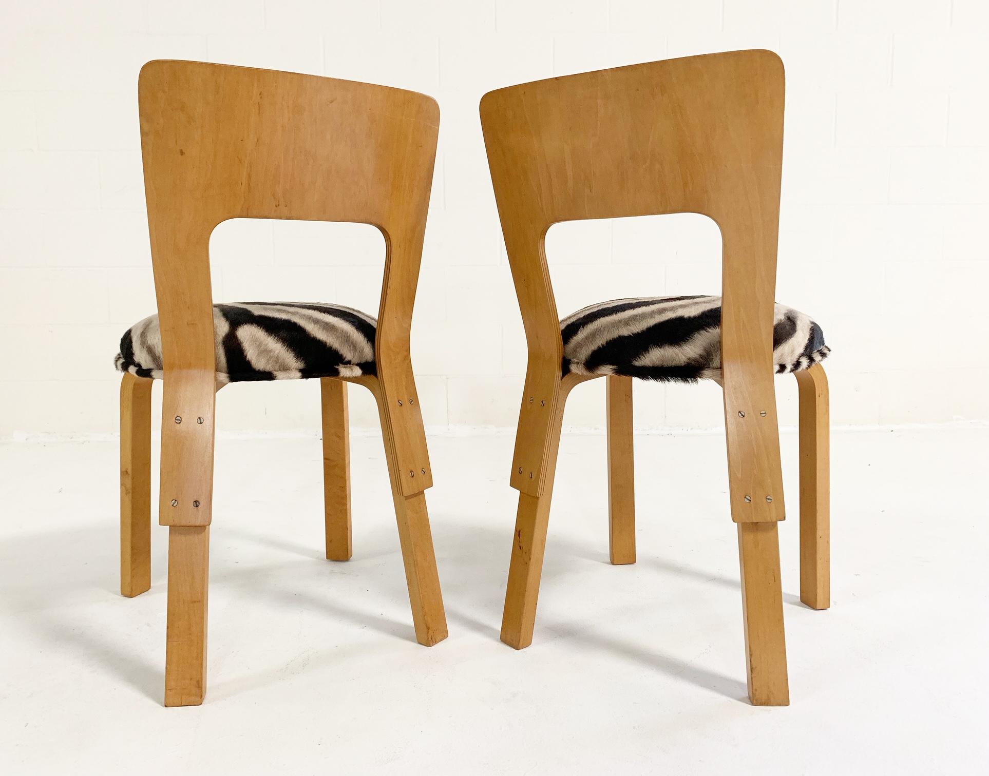 Alvar Aalto Model 66 Chairs in Zebra Hide, Pair In Good Condition In SAINT LOUIS, MO