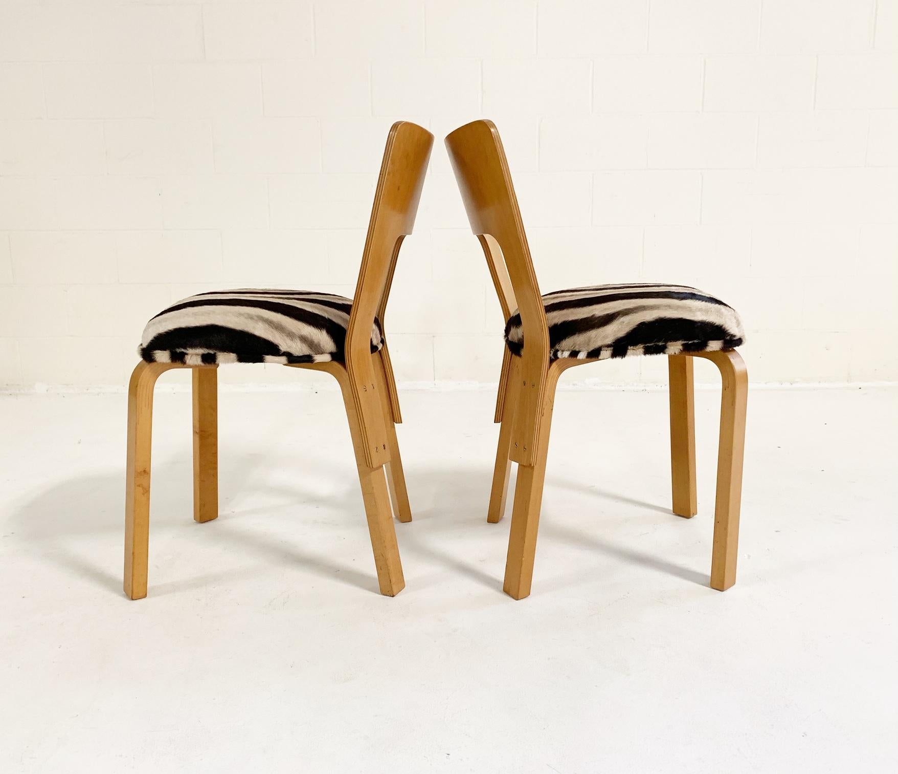 20th Century Alvar Aalto Model 66 Chairs in Zebra Hide, Pair