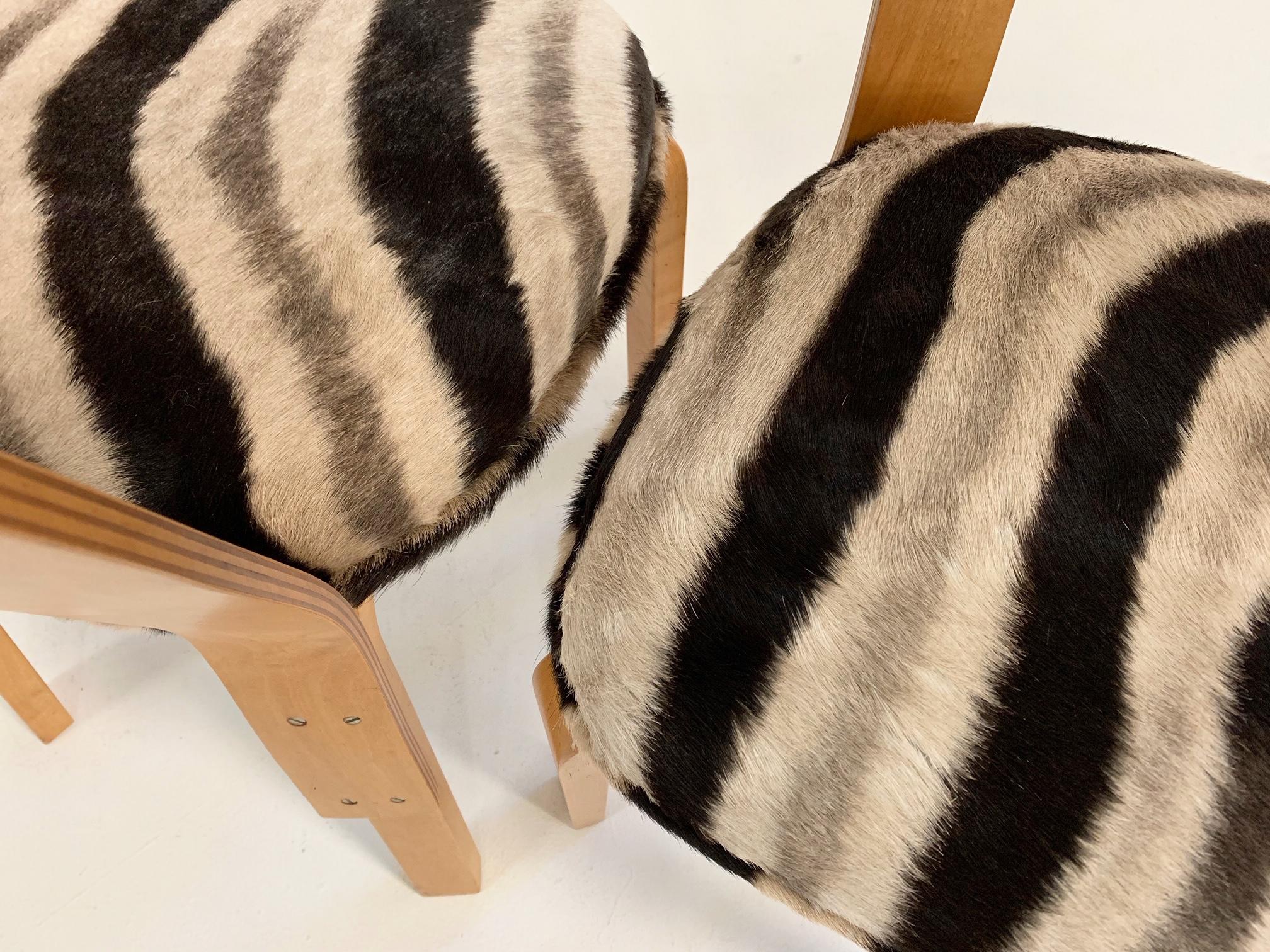 Alvar Aalto Model 66 Chairs in Zebra Hide, Pair 1