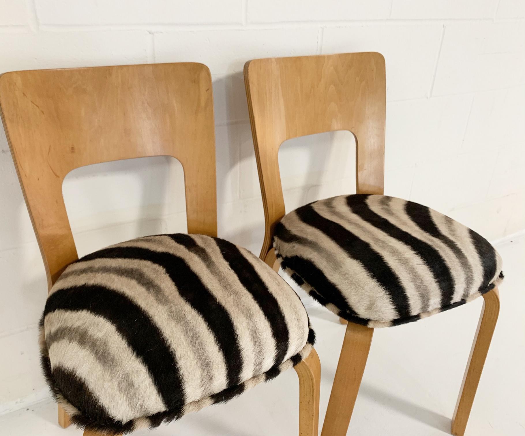 Alvar Aalto Model 66 Chairs in Zebra Hide, Pair 2