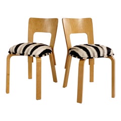 Alvar Aalto Model 66 Chairs in Zebra Hide, Pair