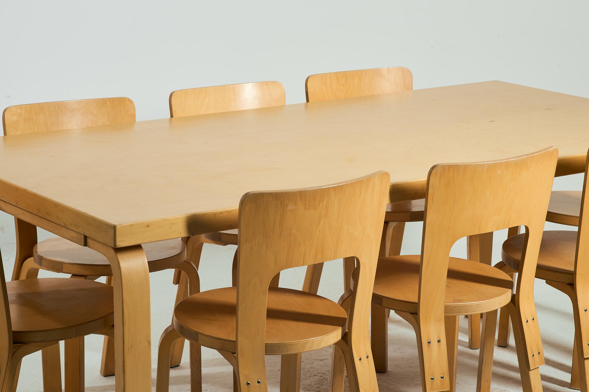 Mid-Century Modern Alvar Aalto+Aalto Table modèle 83 et chaises modèle 66 en vente