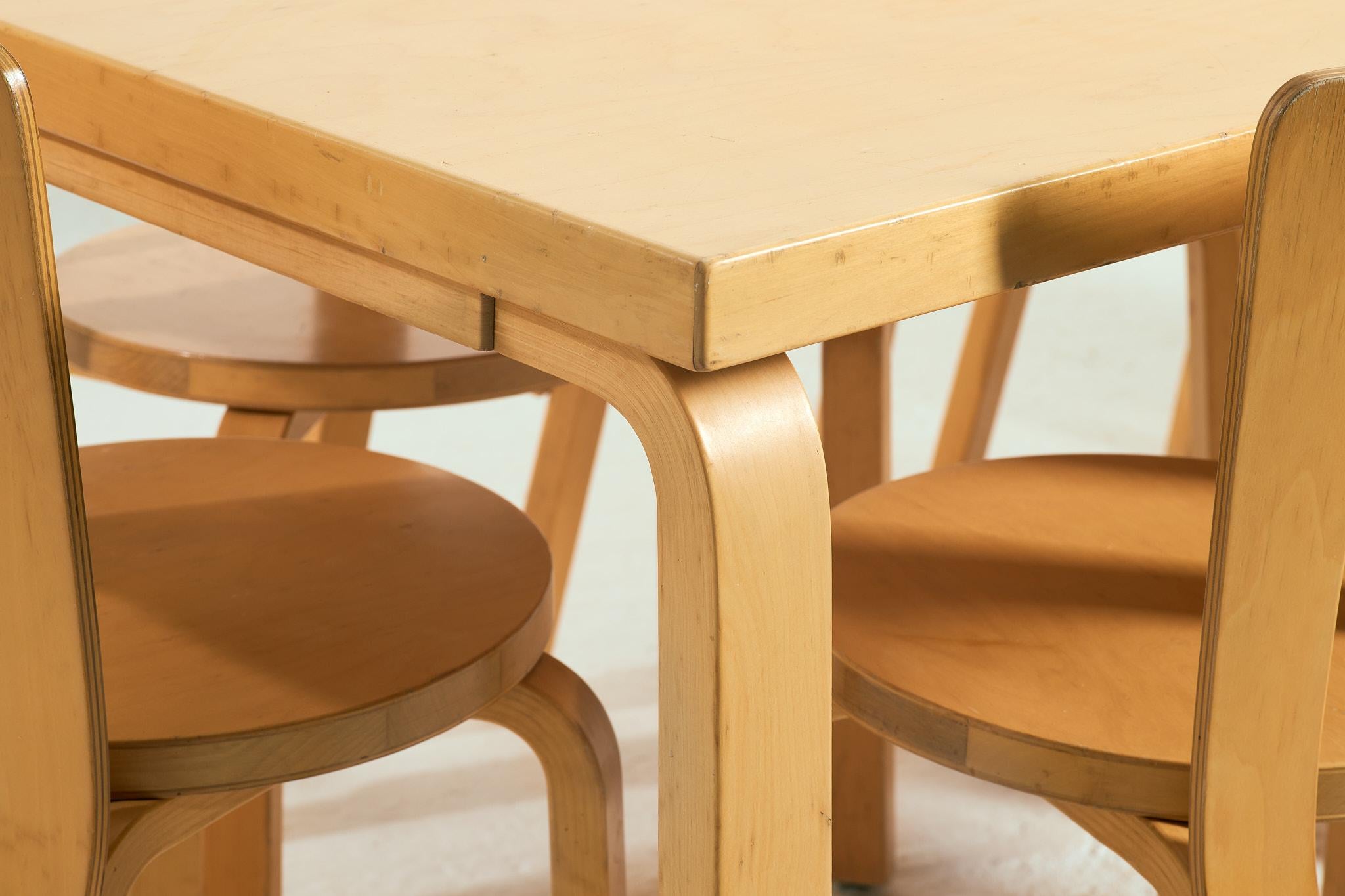 Fin du 20e siècle Alvar Aalto+Aalto Table modèle 83 et chaises modèle 66 en vente