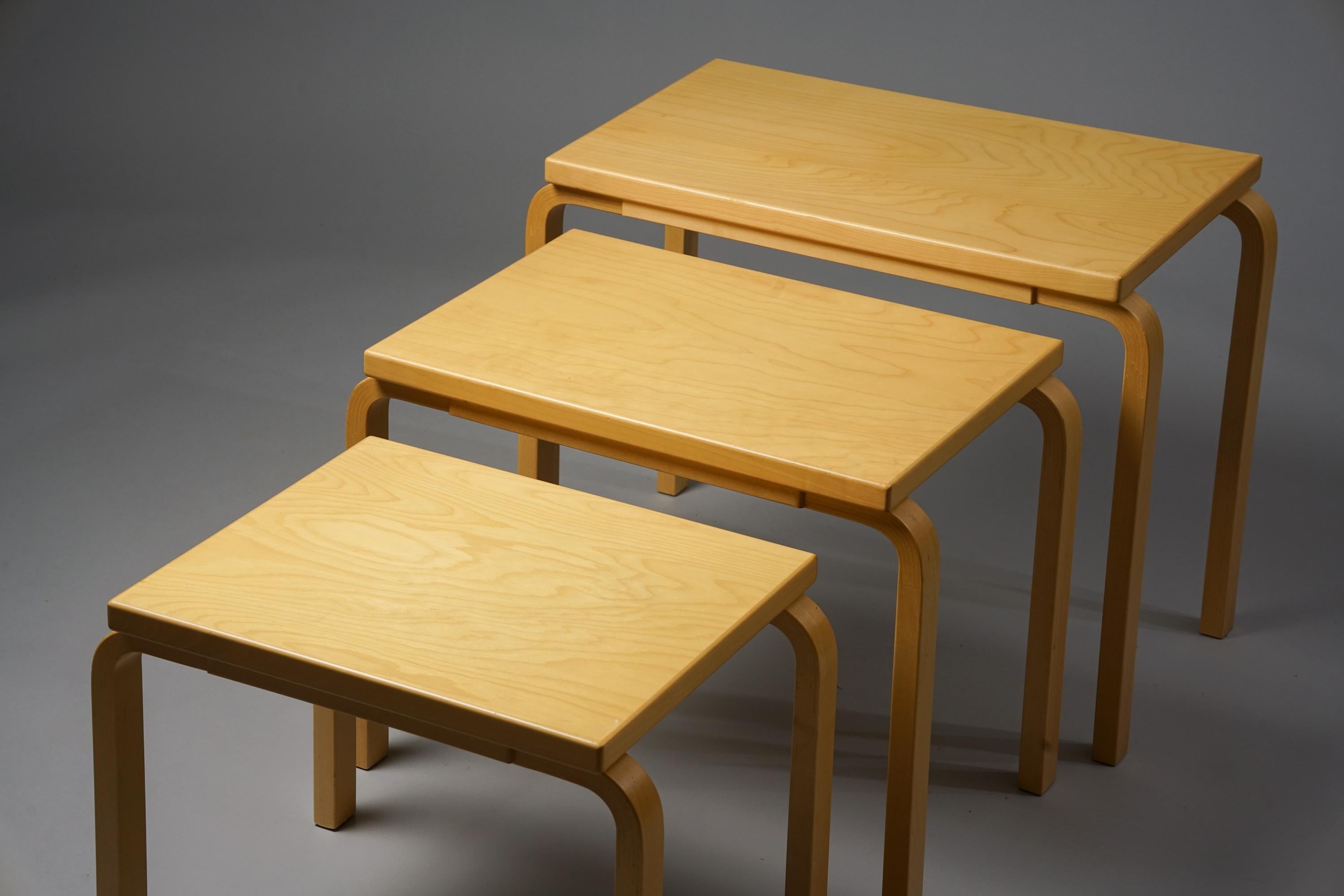 Finnish Alvar Aalto Model 88 Nesting Tables for Artek, Early 2000s 