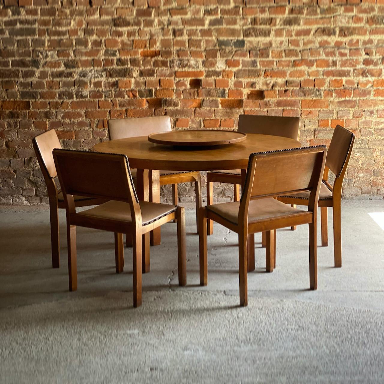 Alvar Aalto Model 91 dining table & six chairs by Finmar Circa 1940.

Magnificent and extremely rare Alvar Aalto Model 91 dining table & six chairs manufactured by Finmar Ltd Finland circa 1940, the beautiful circular Model 91 dining table made
