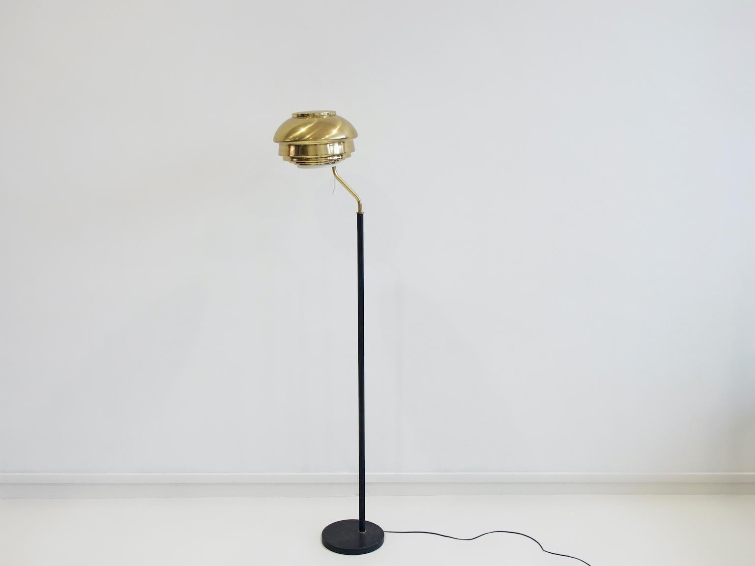 Scandinavian Modern Alvar Aalto Model A808 Brass Floor Lamp For Sale