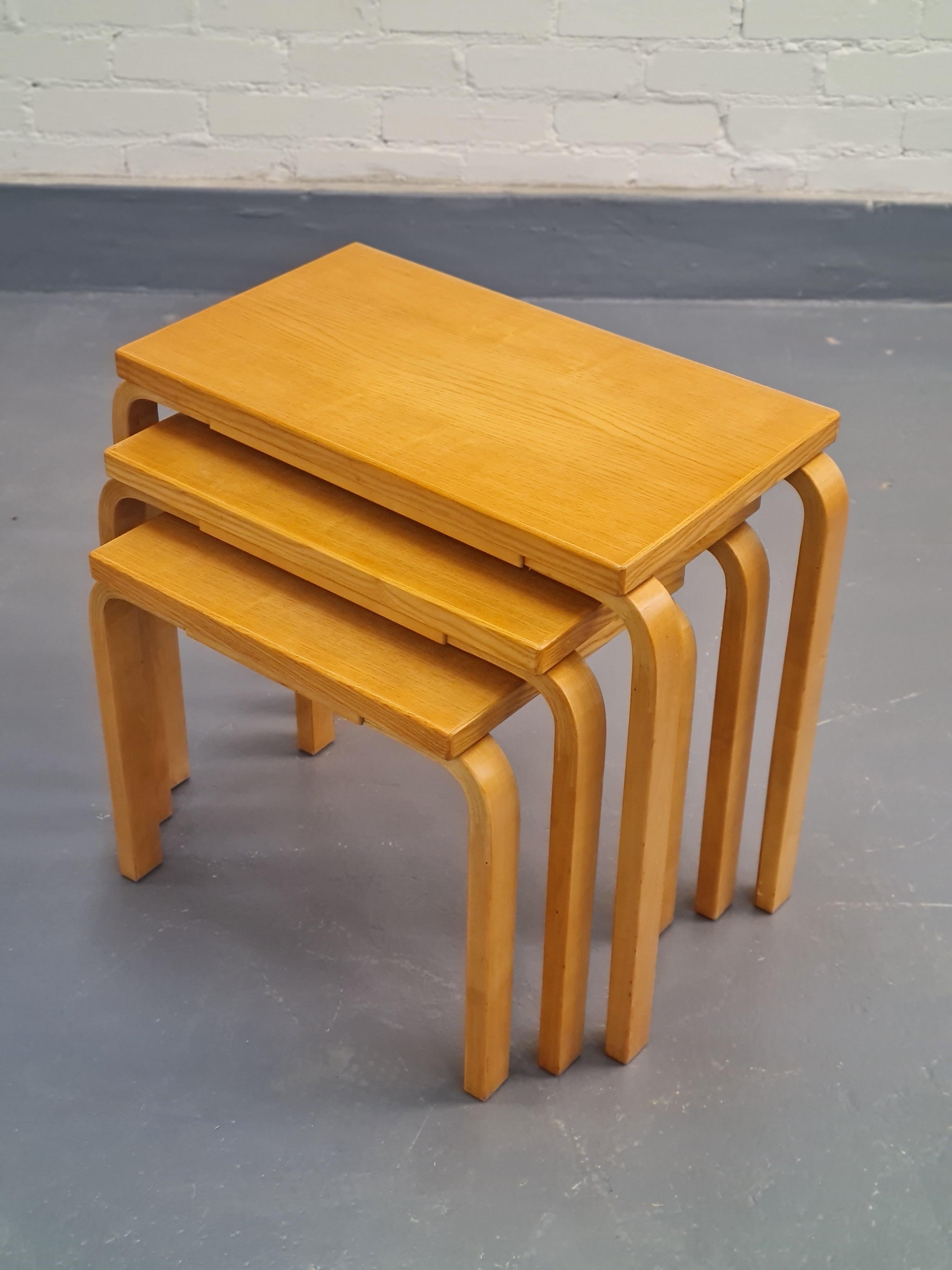 The perfect practical side table for any scandinavian or modern interior, especially with challenging spaces as you can save space with the nesting tables. Measuring 60x35, 52x35 and 44x35. 
The tables are in beautiful original condition and all