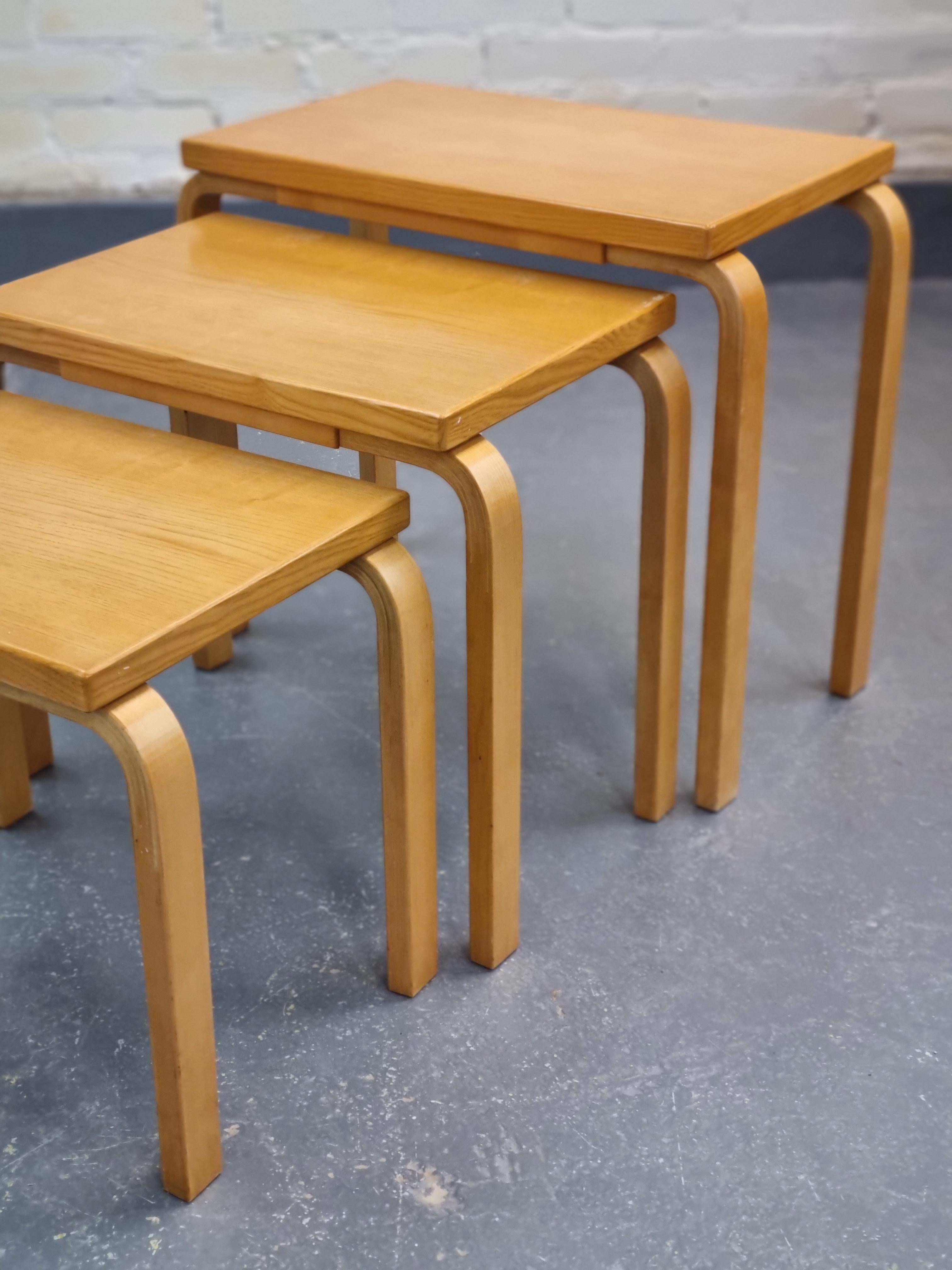 Scandinavian Modern Alvar Aalto Nesting Table Set Model E88, Artek, 1950s For Sale