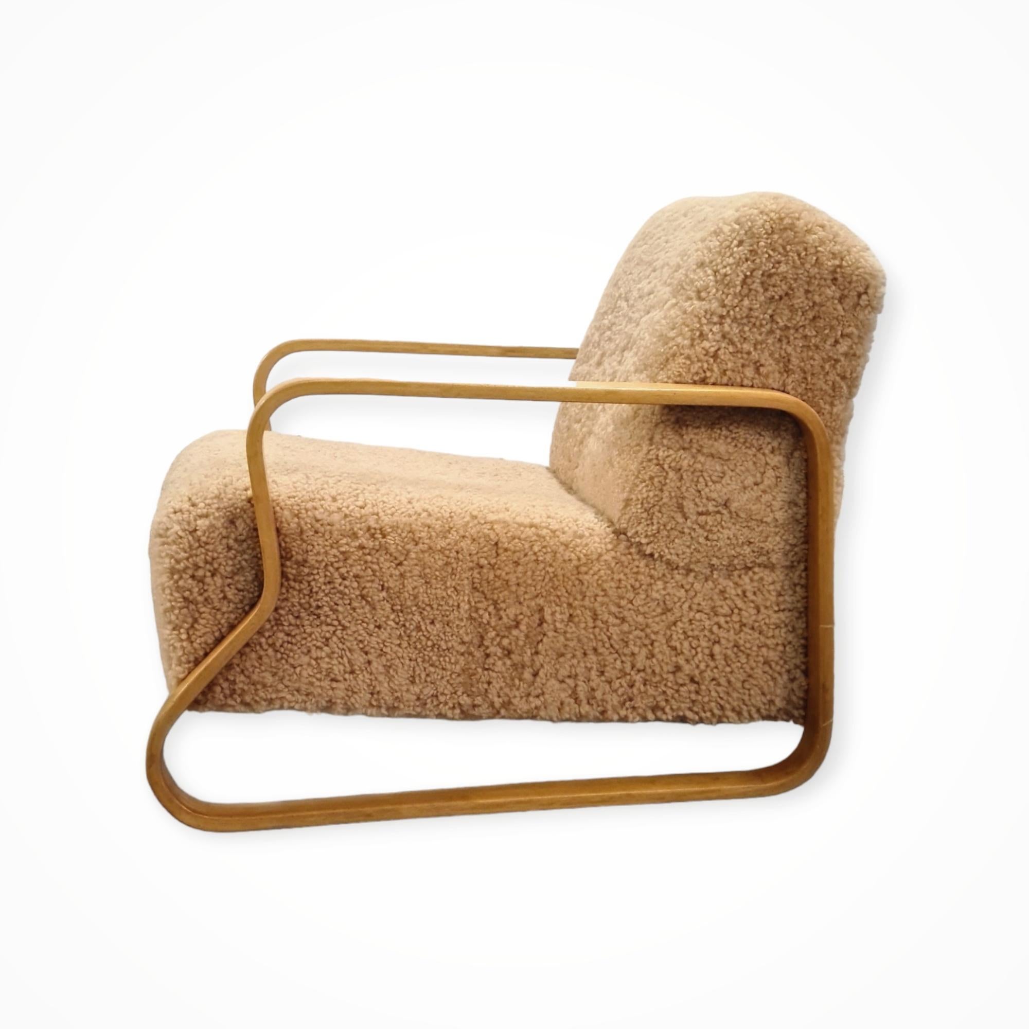 Scandinave moderne Alvar Aalto, chaise longue rembourrée Paimio 44, Artek, années 1950 en vente