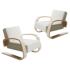 Alvar Aalto Pair of 400 ‘Tank’ 1936 Lounge Chairs in Fabric and Birch for Artek