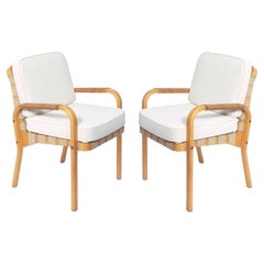 Alvar Aalto Pareja de sillas de salón modernas de madera curvada Modernas danesas de mediados de siglo