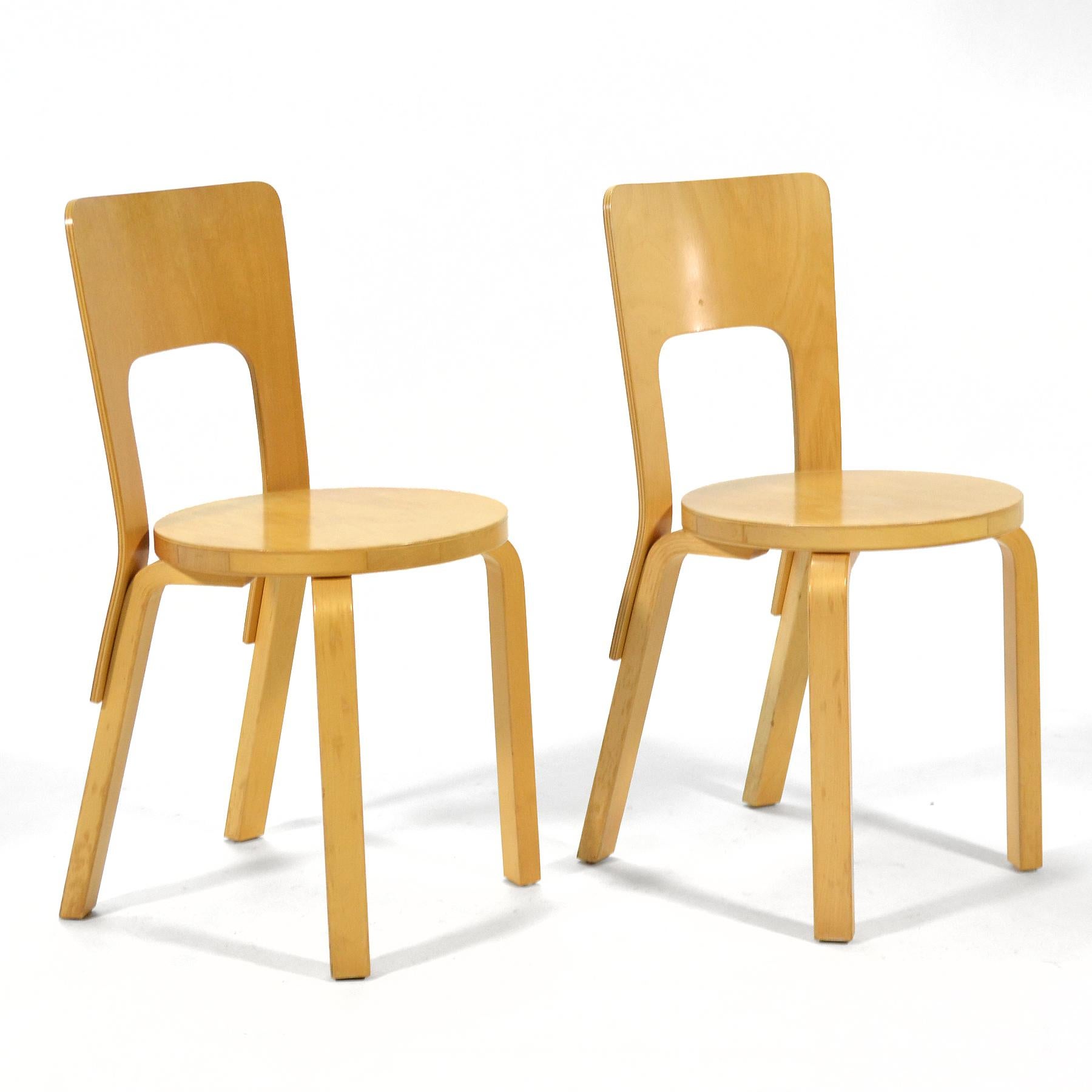 A lovely pair of Alver Aalto's model 66 chair. Produced by Artek, distributed by ICF.