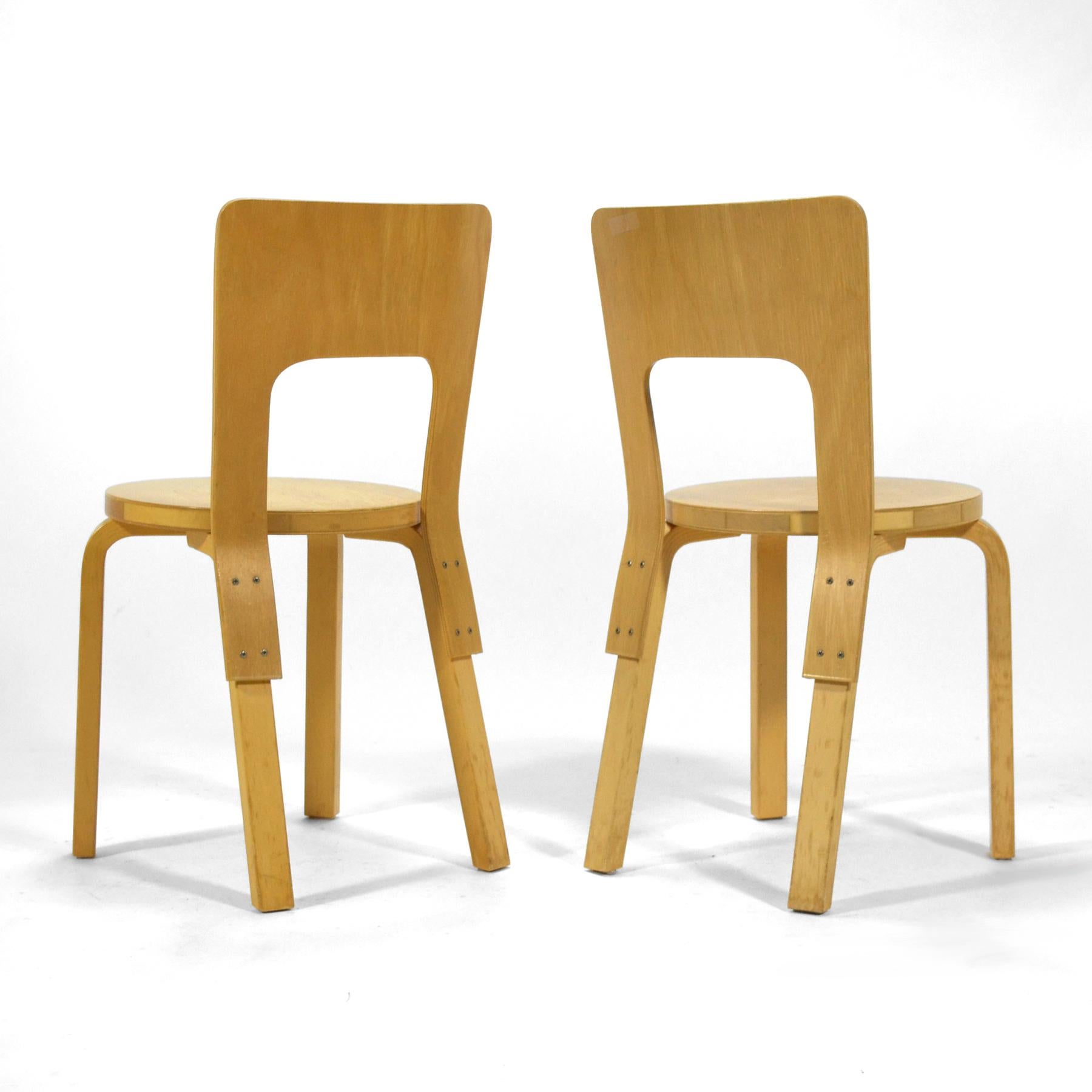 Scandinavian Modern Alvar Aalto Pair of Model 66 Chairs