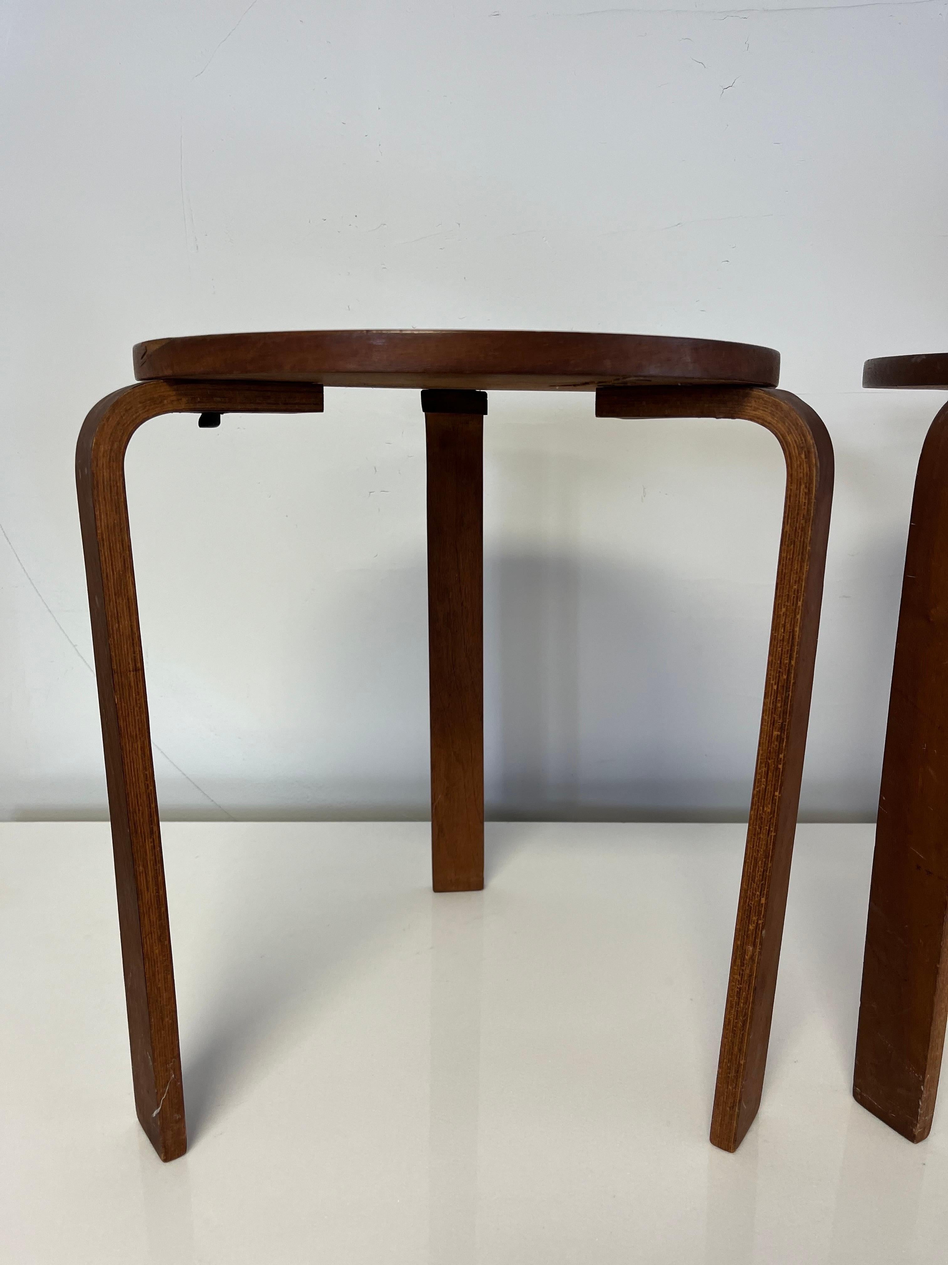 Mid-Century Modern Alvar Aalto, Pair of Stacking Stools Model 60, Designed, 1933 For Sale