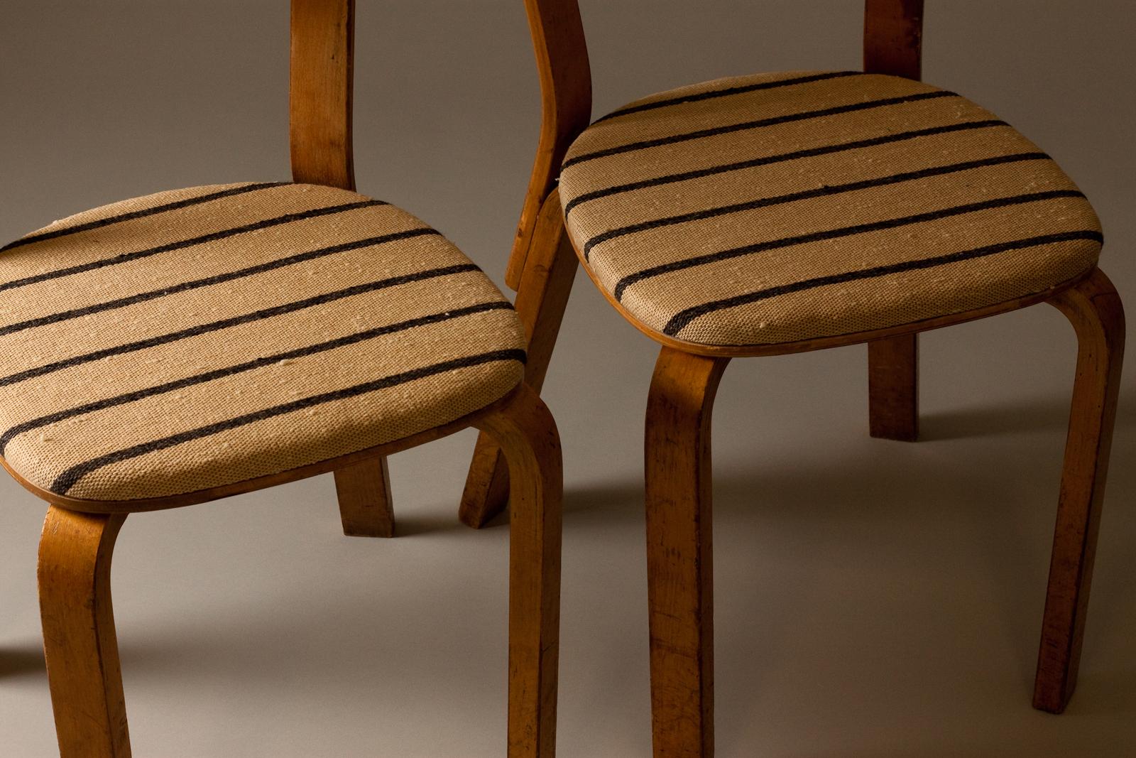 Rare pair of Alvar Aalto 1930s special sandwich upholstery. These are collectors items. The chairs are reupholsteres in vintage 1930s artek fabric.
