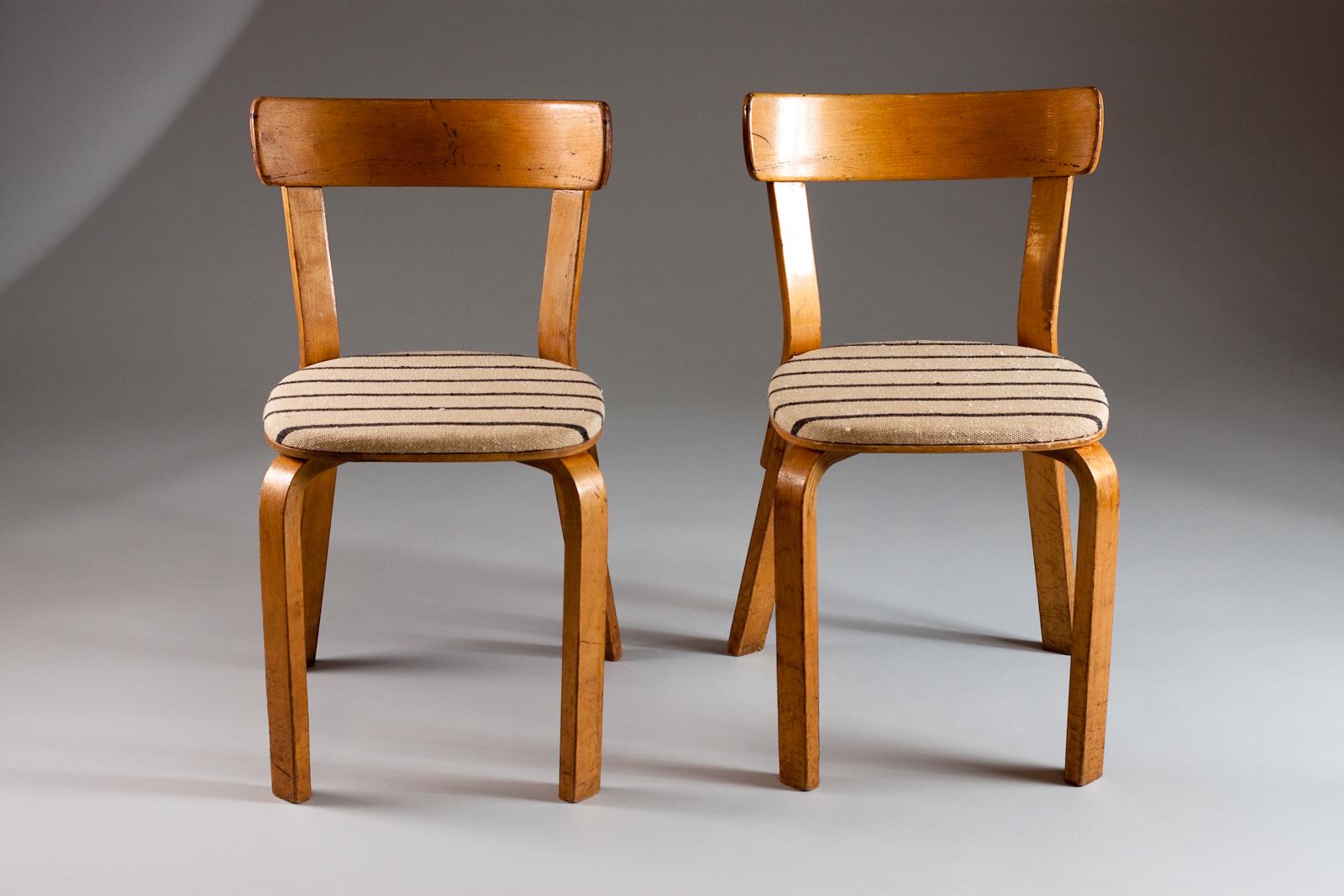 Upholstery Alvar Aalto, Rare Pair of 1930s 69 Chairs with 