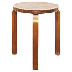 Alvar Aalto Rare Stool in Wood and Leather for Artek, circa 1950