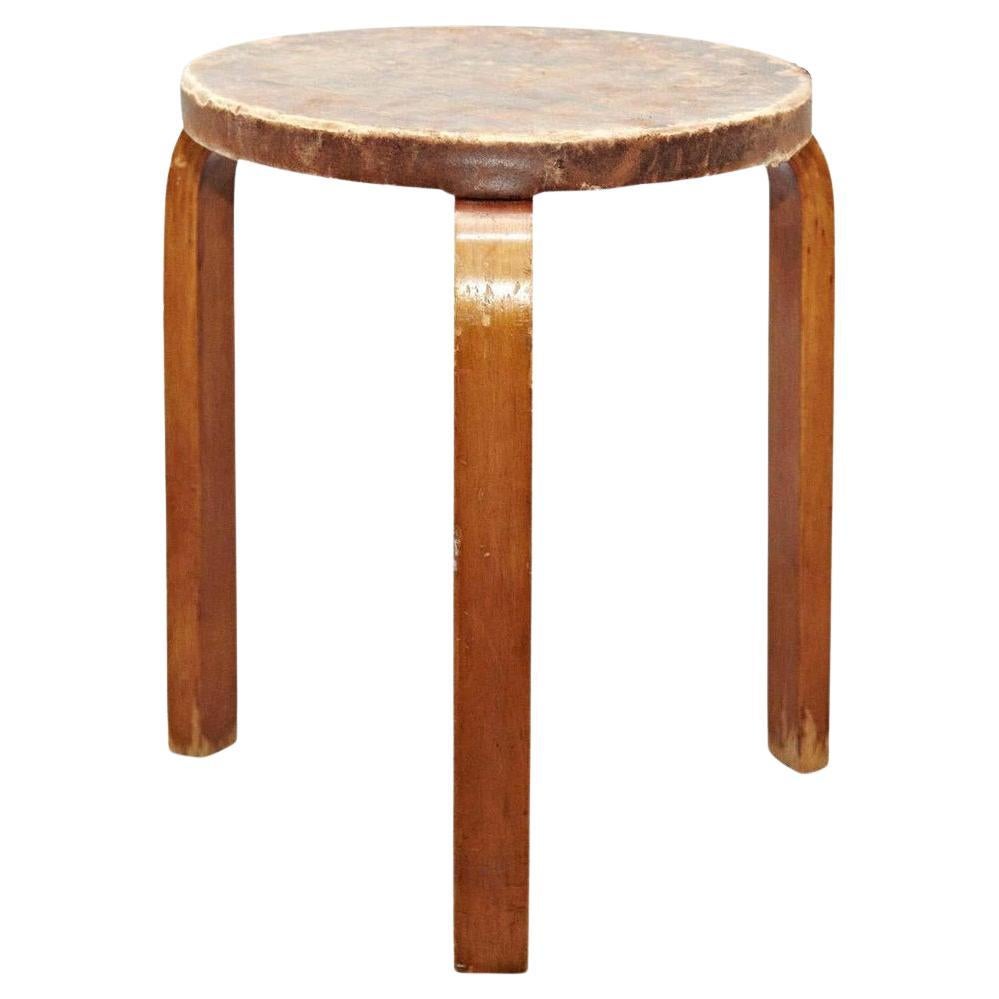 Alvar Aalto Rare Stool in Wood and Leather for Artek, circa 1950